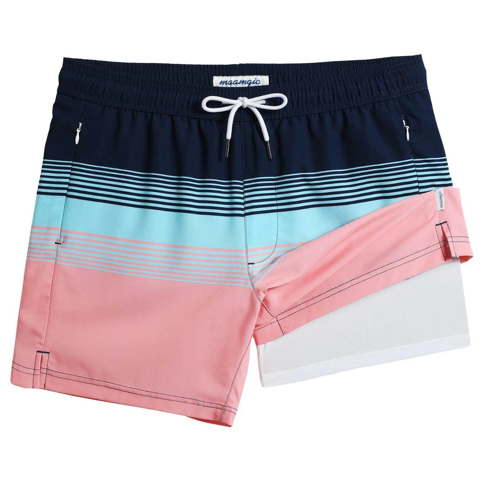 Mens Swim Trunks Compression Liner Quick Dry Zipper Pockets
