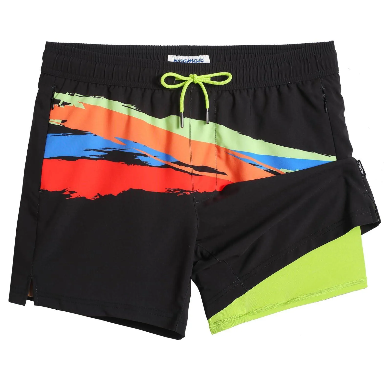 Mens Swim Trunks Compression Liner Quick Dry Zipper Pockets