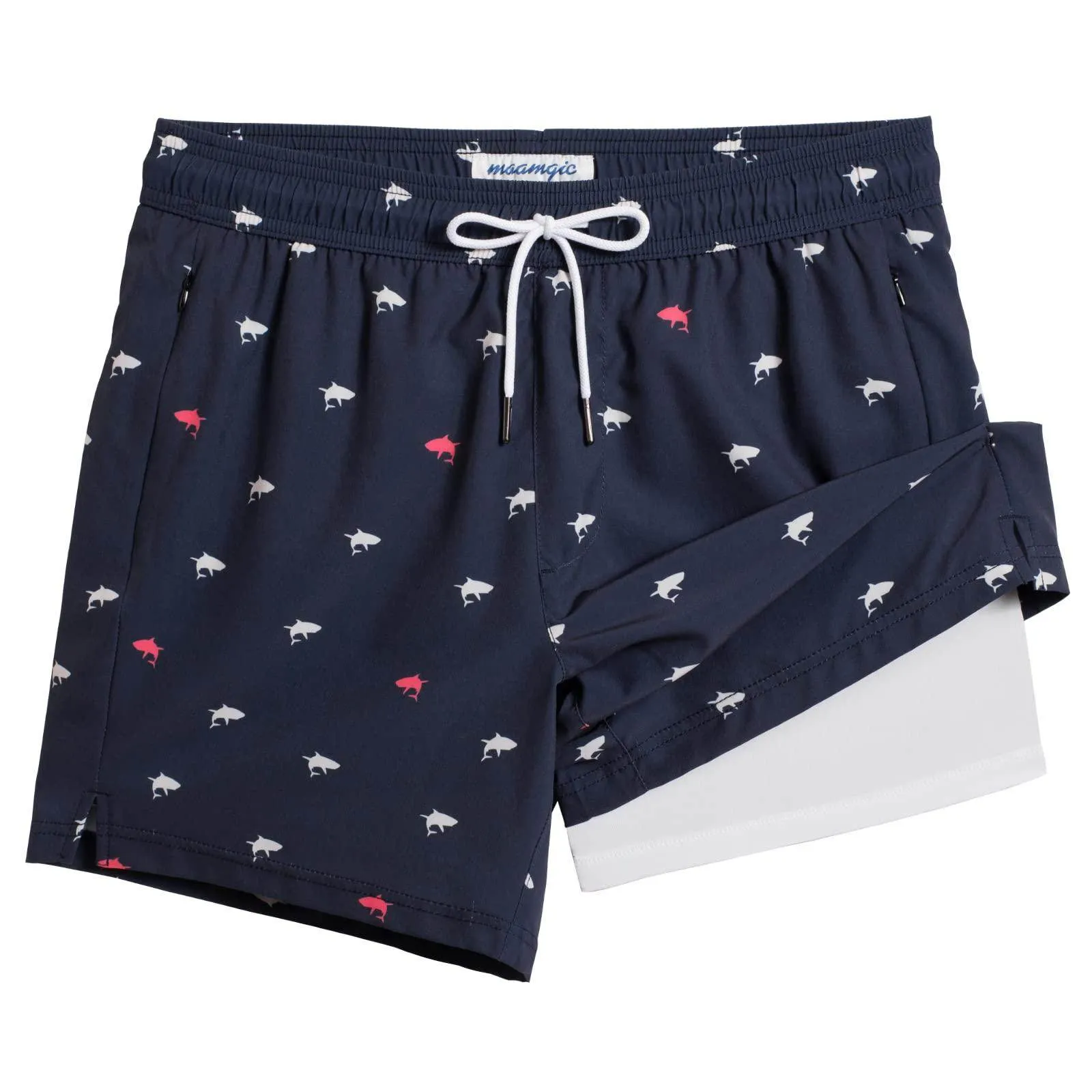 Mens Swim Trunks Compression Liner Quick Dry Zipper Pockets