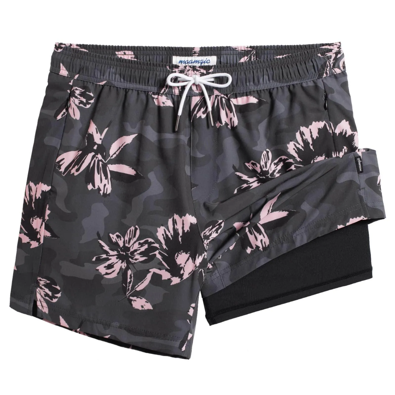 Mens Swim Trunks Compression Liner Quick Dry Zipper Pockets