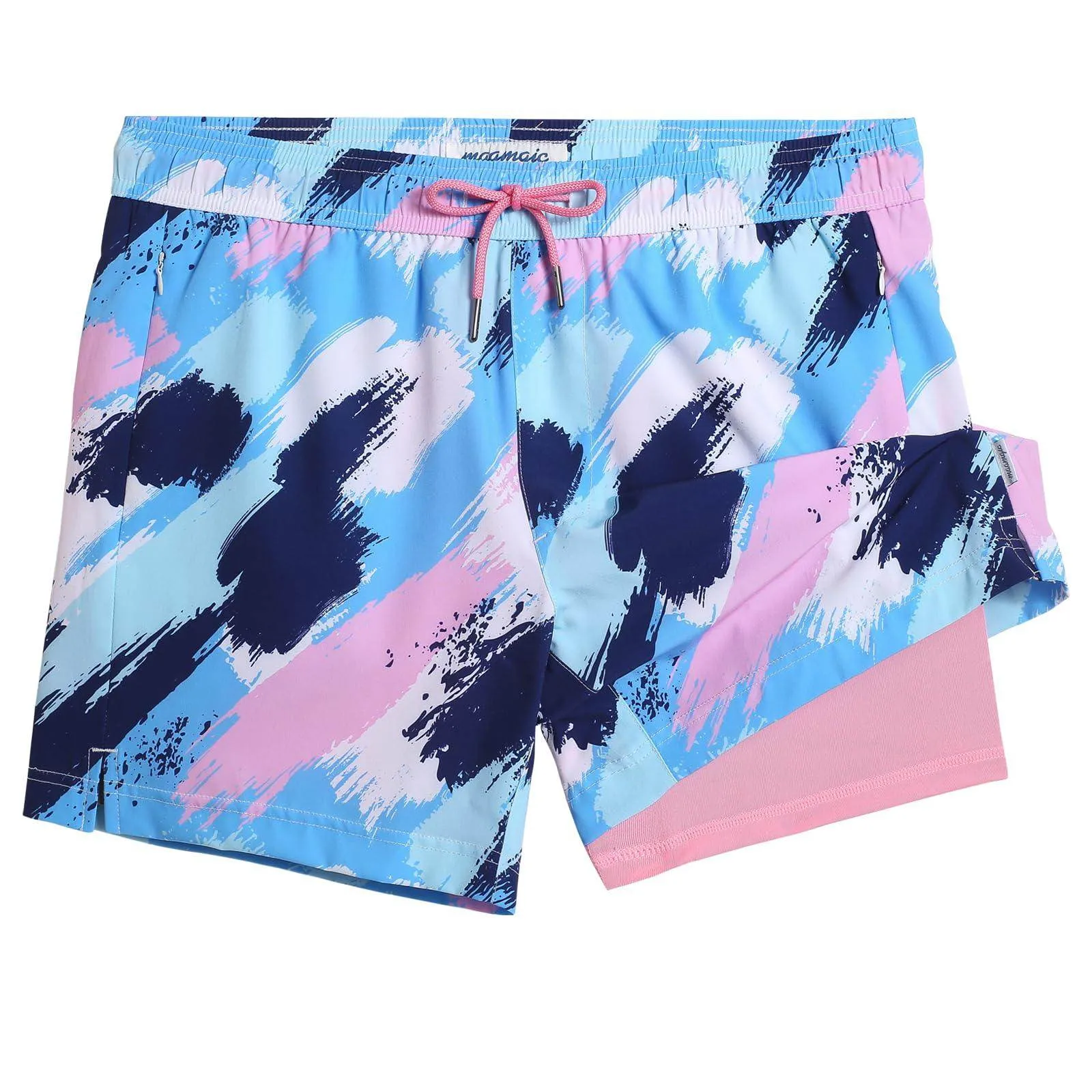 Mens Swim Trunks Compression Liner Quick Dry Zipper Pockets