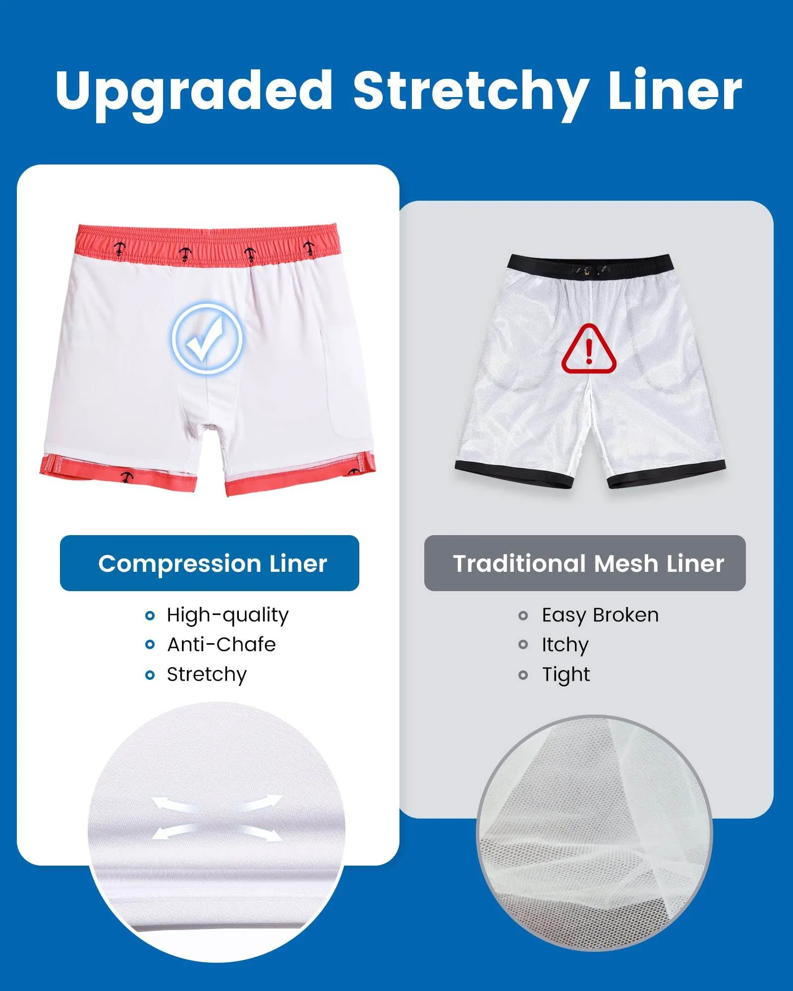 Mens Swim Trunks Compression Liner Quick Dry Zipper Pockets