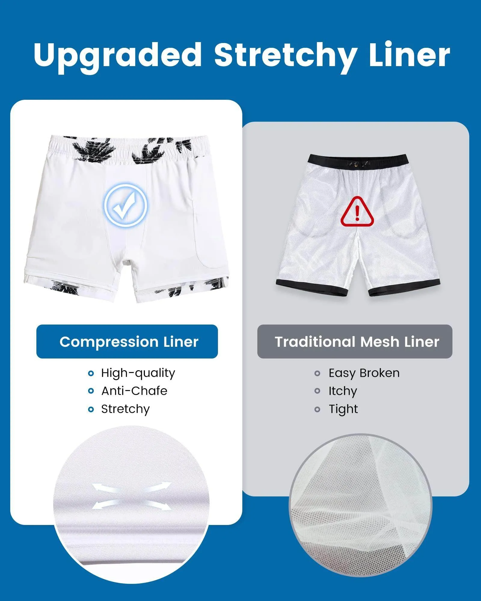 Mens Swim Trunks Compression Liner Quick Dry Zipper Pockets
