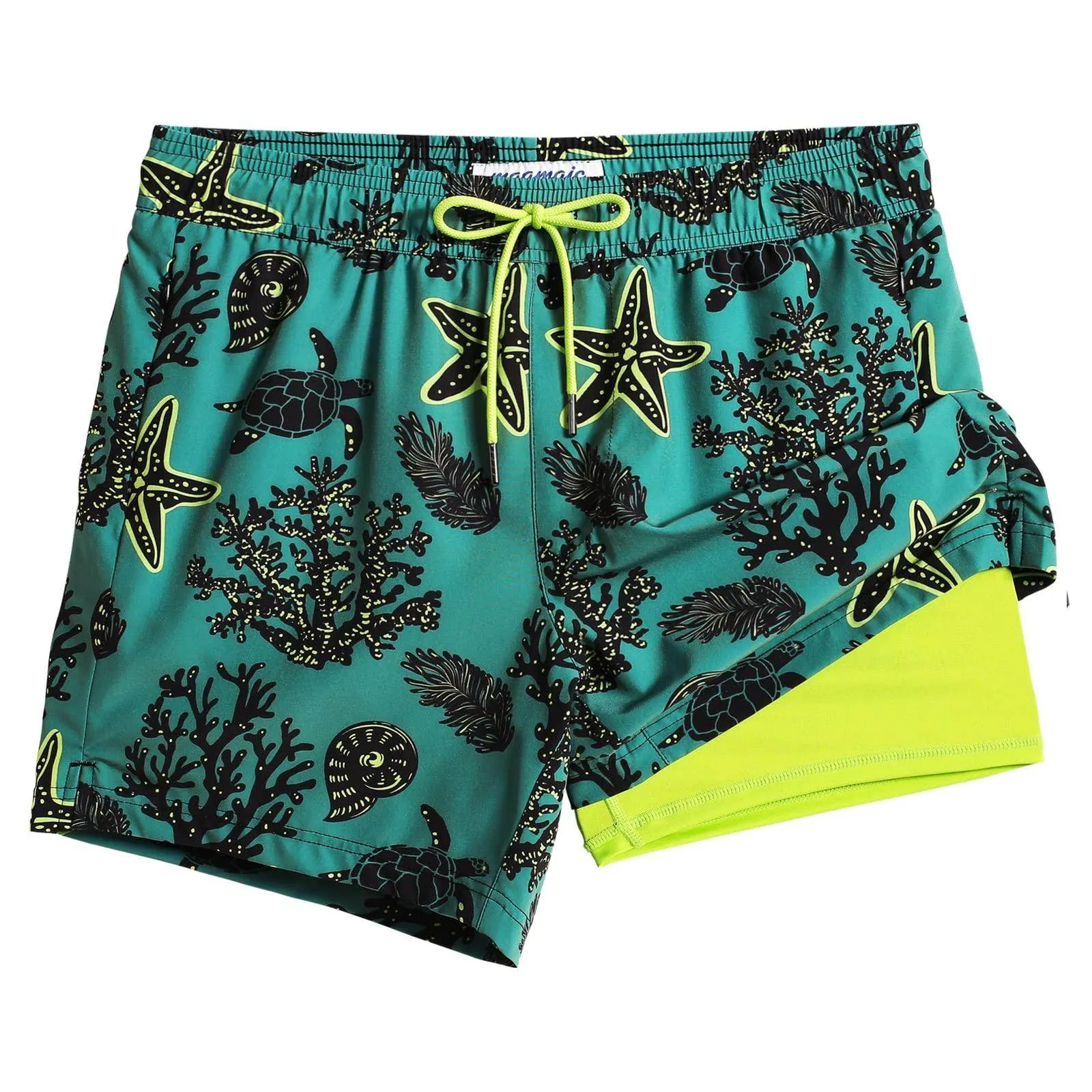 Mens Swim Trunks Compression Liner Quick Dry Zipper Pockets