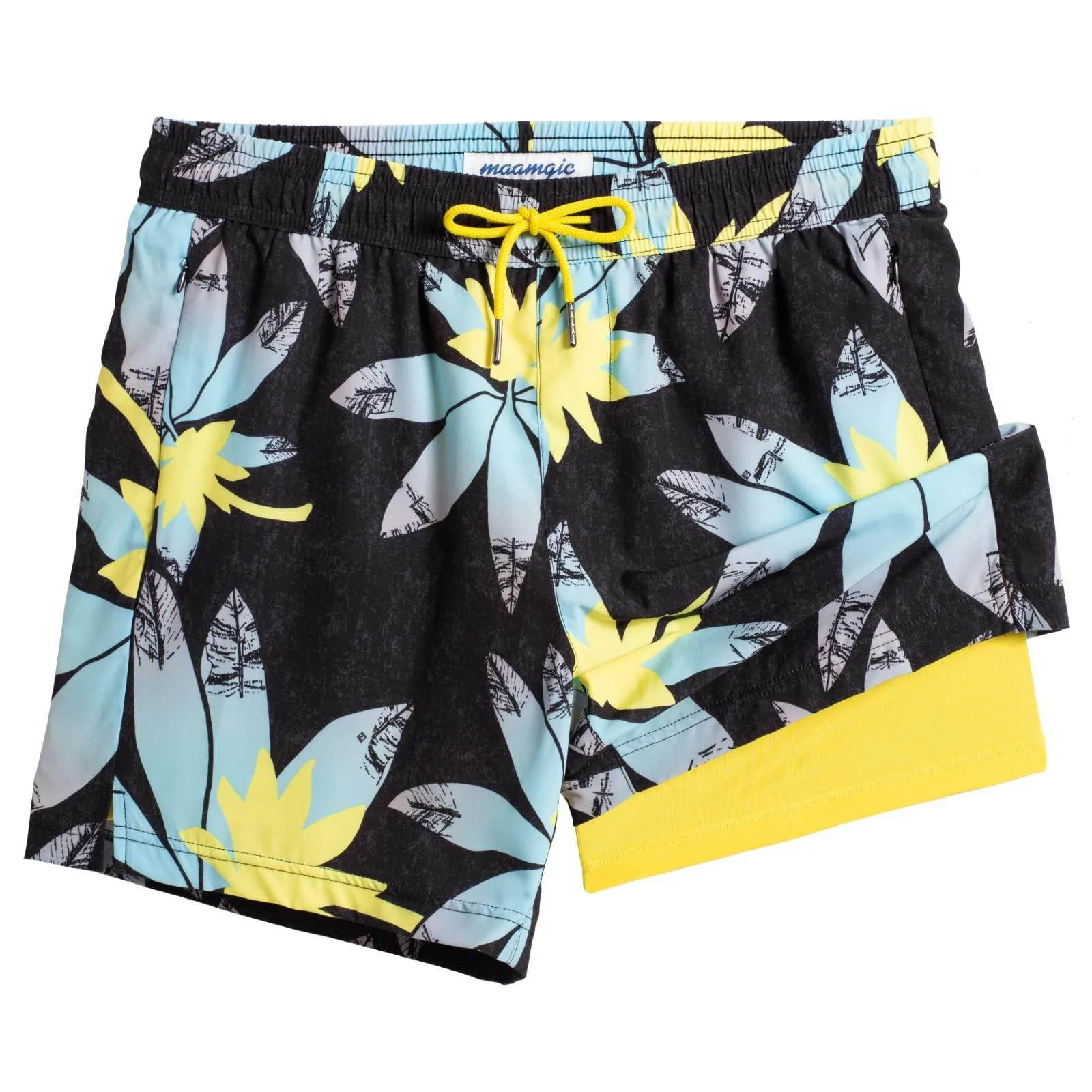 Mens Swim Trunks Compression Liner Quick Dry Zipper Pockets