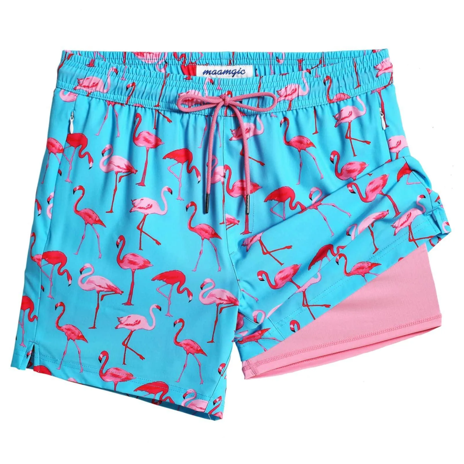 Mens Swim Trunks Compression Liner Quick Dry Zipper Pockets