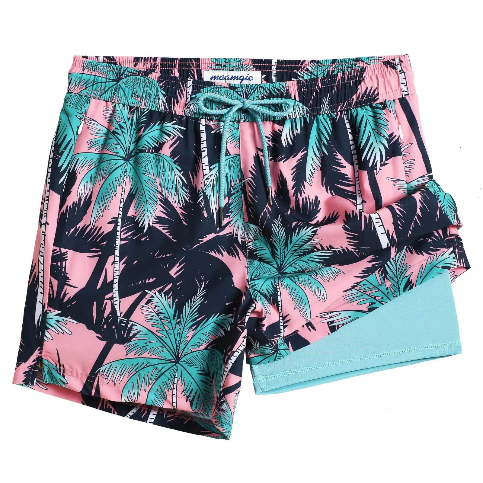 Mens Swim Trunks Compression Liner Quick Dry Zipper Pockets