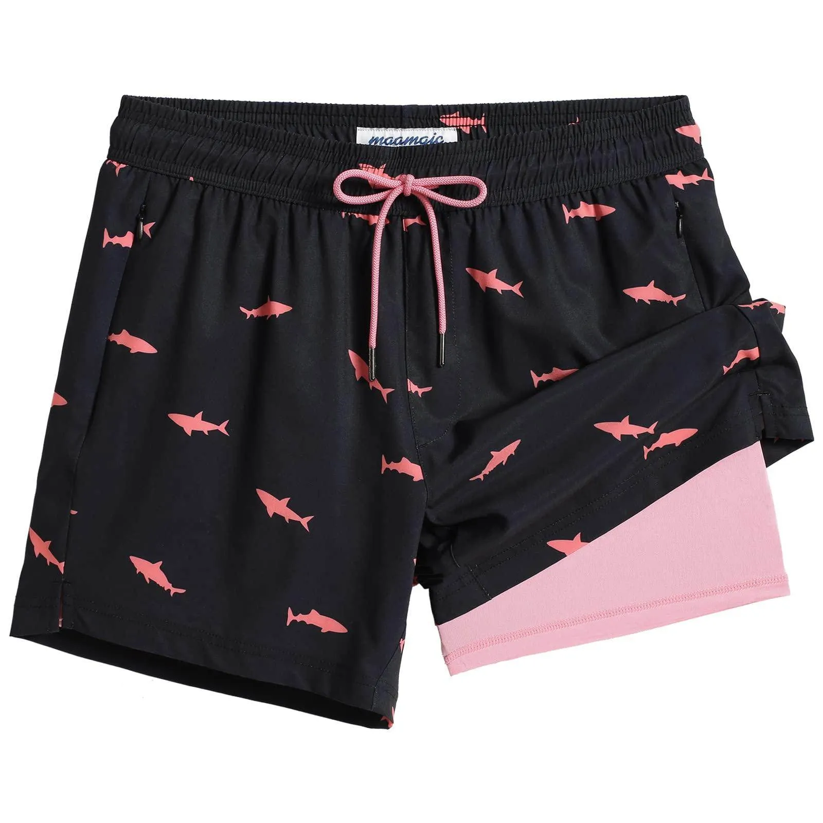Mens Swim Trunks Compression Liner Quick Dry Zipper Pockets