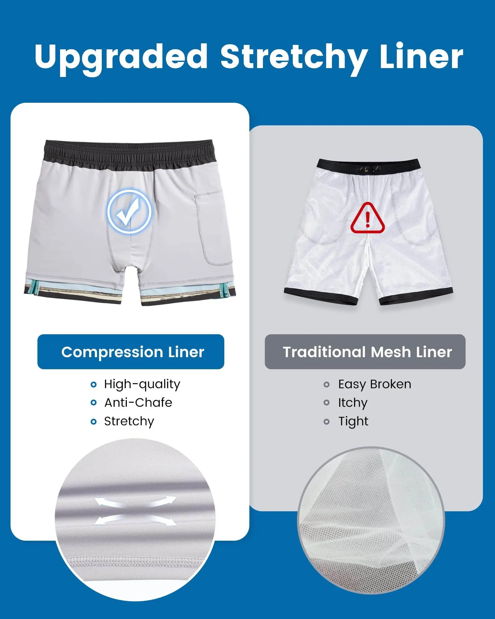 Mens Swim Trunks Compression Liner Quick Dry Zipper Pockets