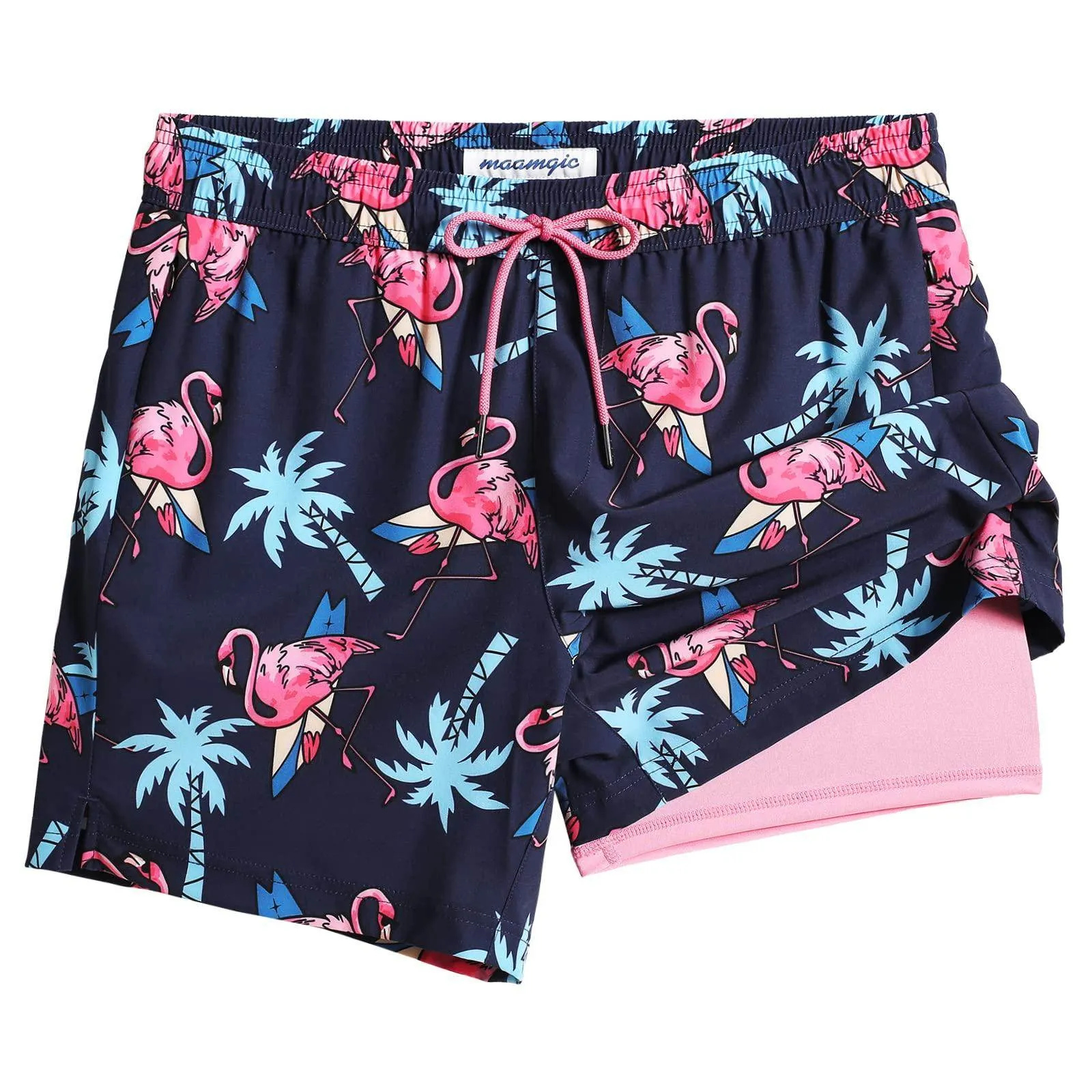 Mens Swim Trunks Compression Liner Quick Dry Zipper Pockets