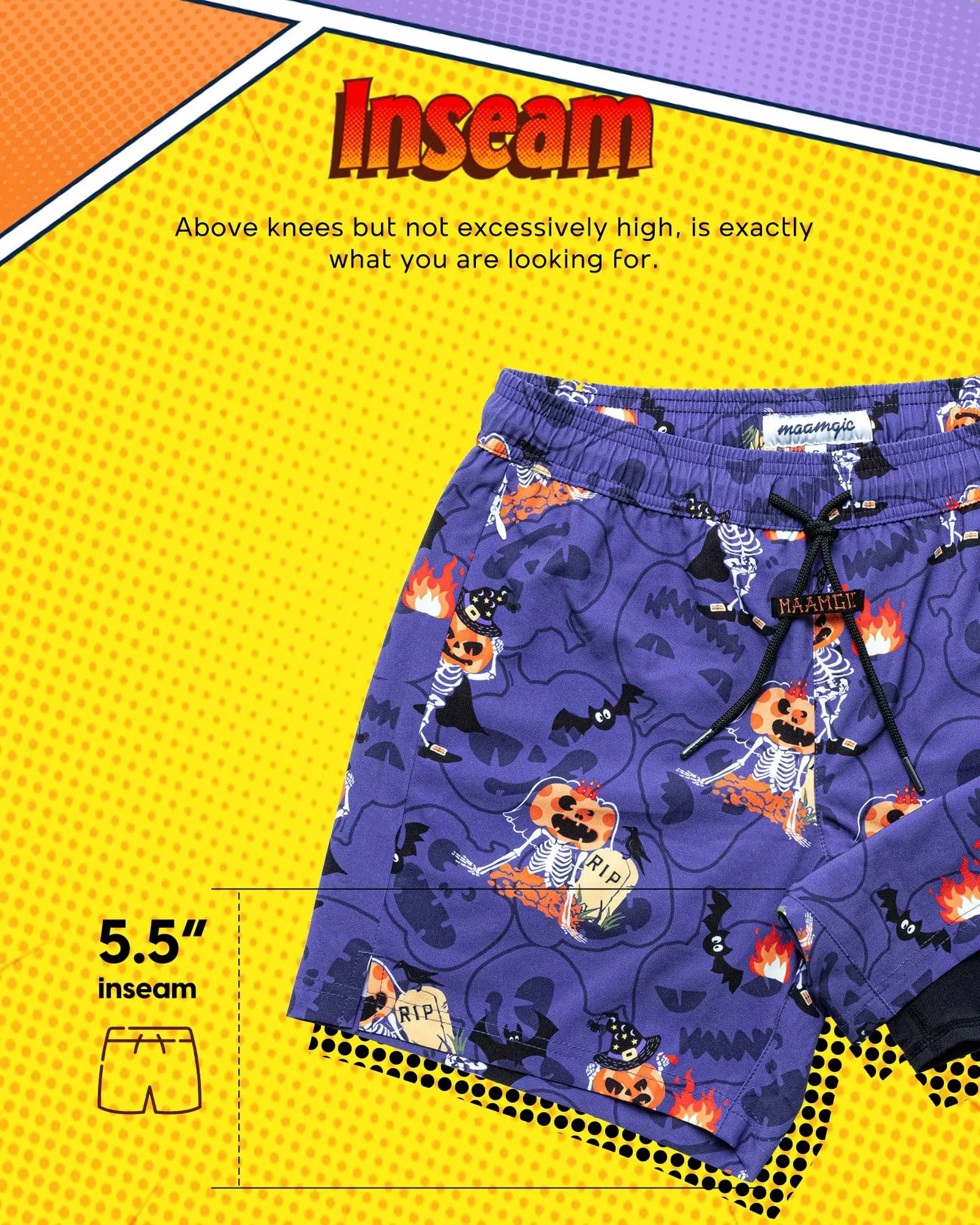 Mens Swim Trunks Compression Liner Quick Dry Zipper Pockets