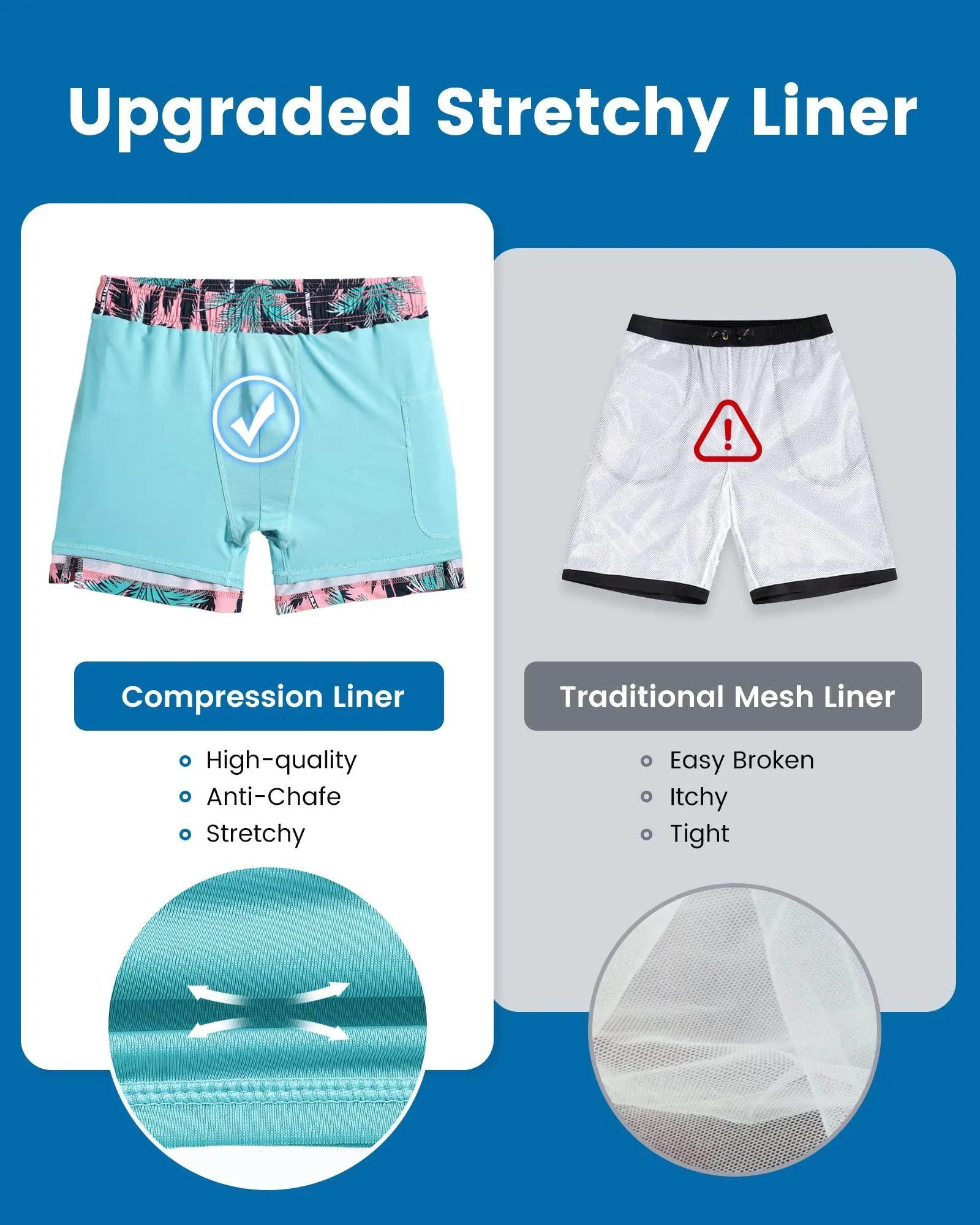 Mens Swim Trunks Compression Liner Quick Dry Zipper Pockets
