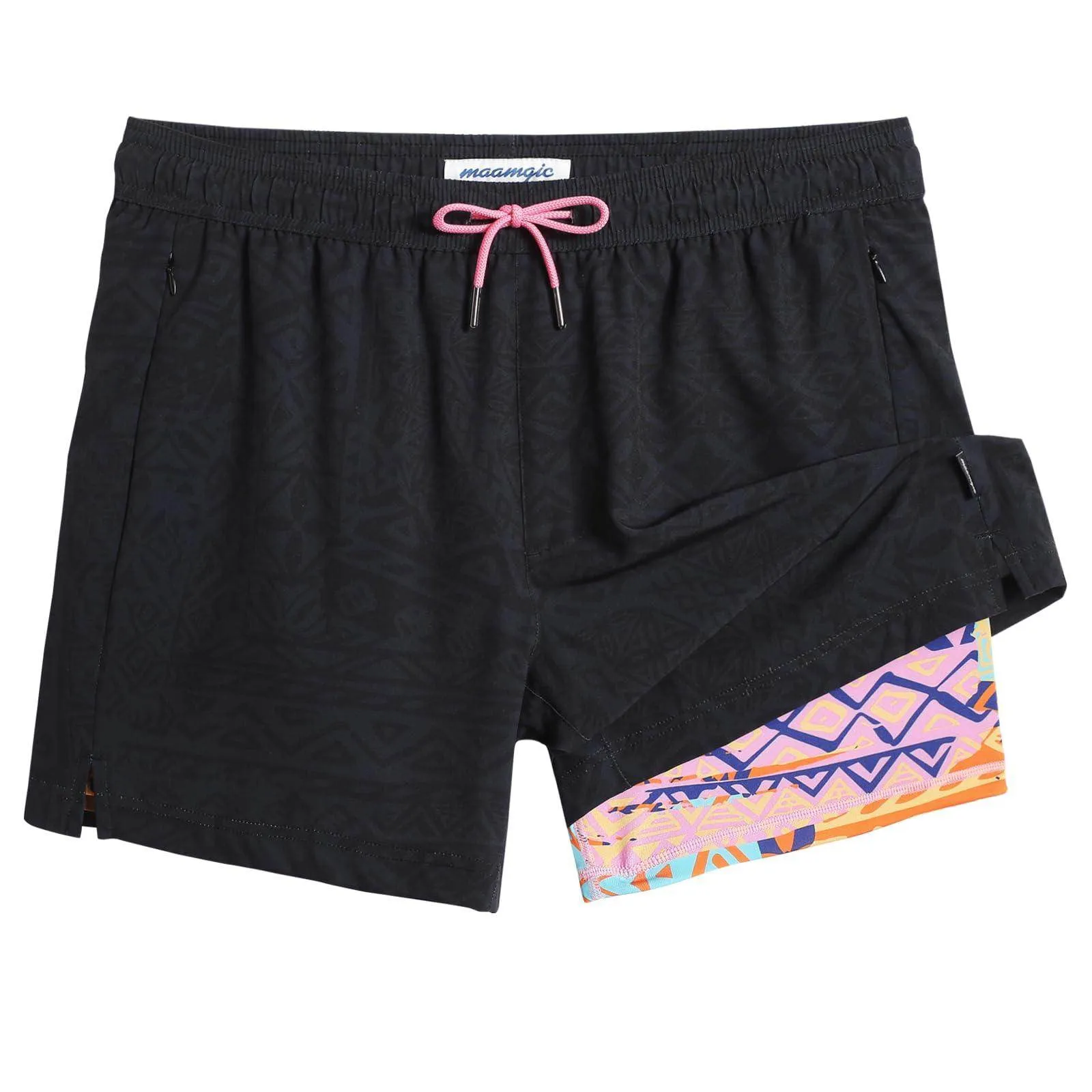 Mens Swim Trunks Compression Liner Quick Dry Zipper Pockets