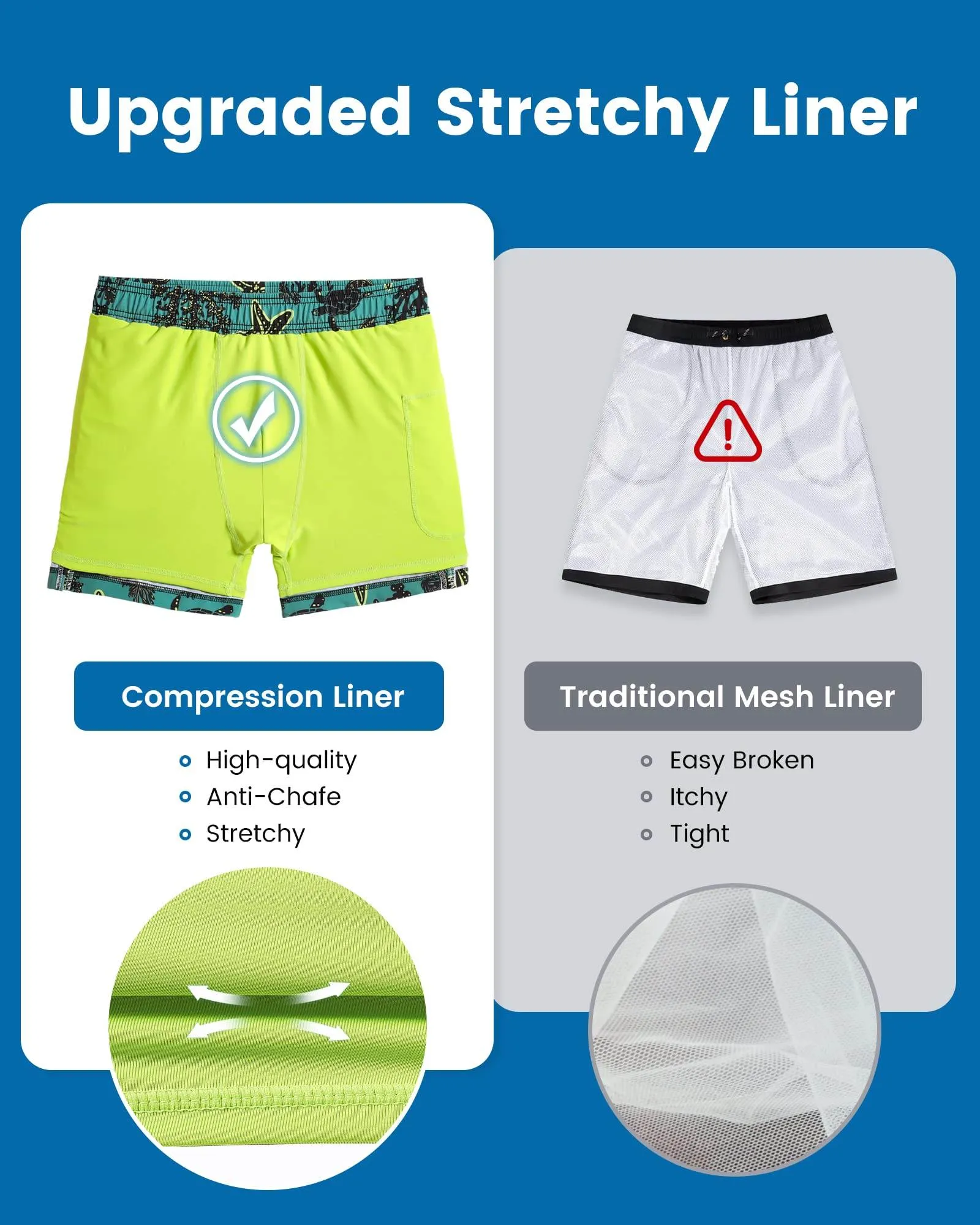 Mens Swim Trunks Compression Liner Quick Dry Zipper Pockets