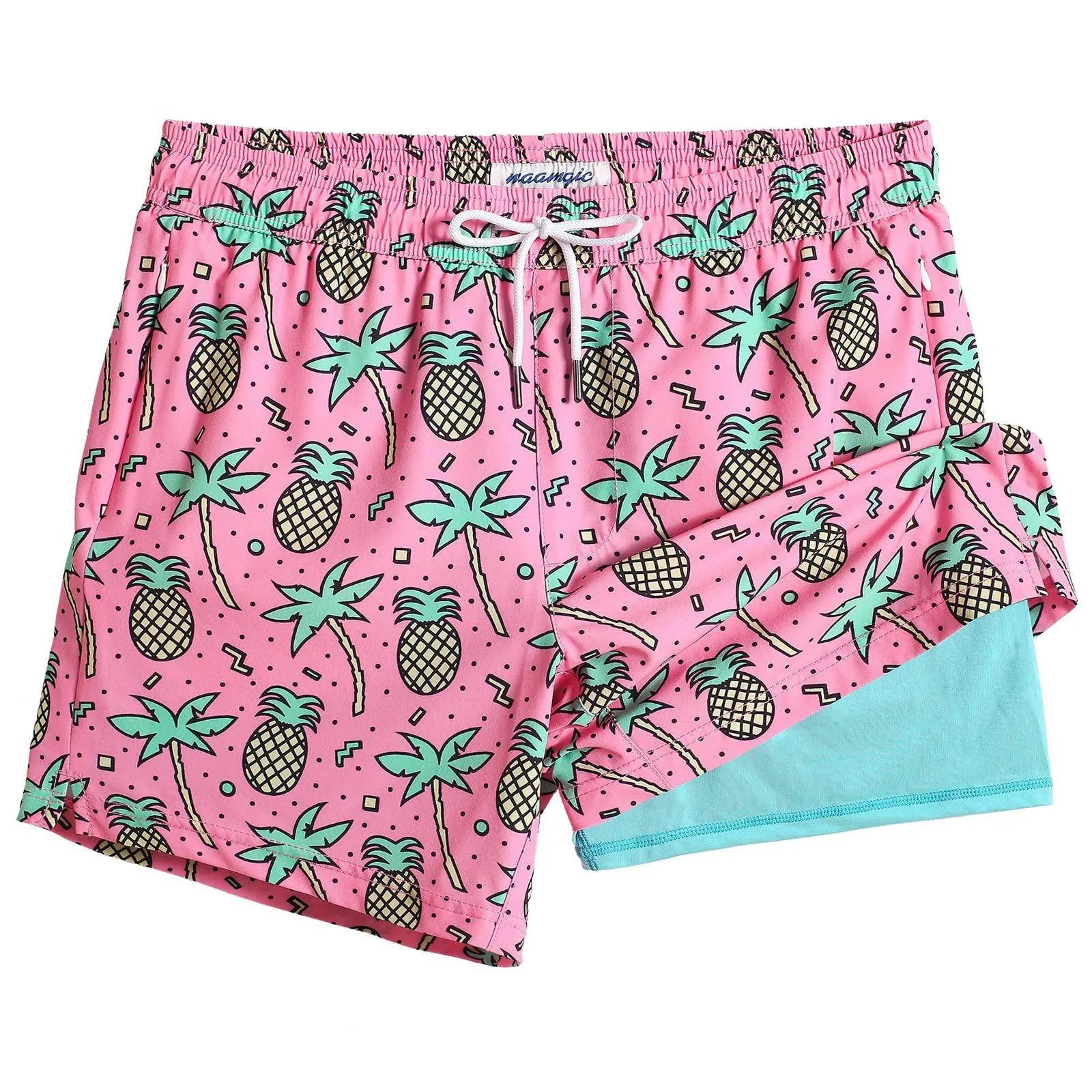 Mens Swim Trunks Compression Liner Quick Dry Zipper Pockets