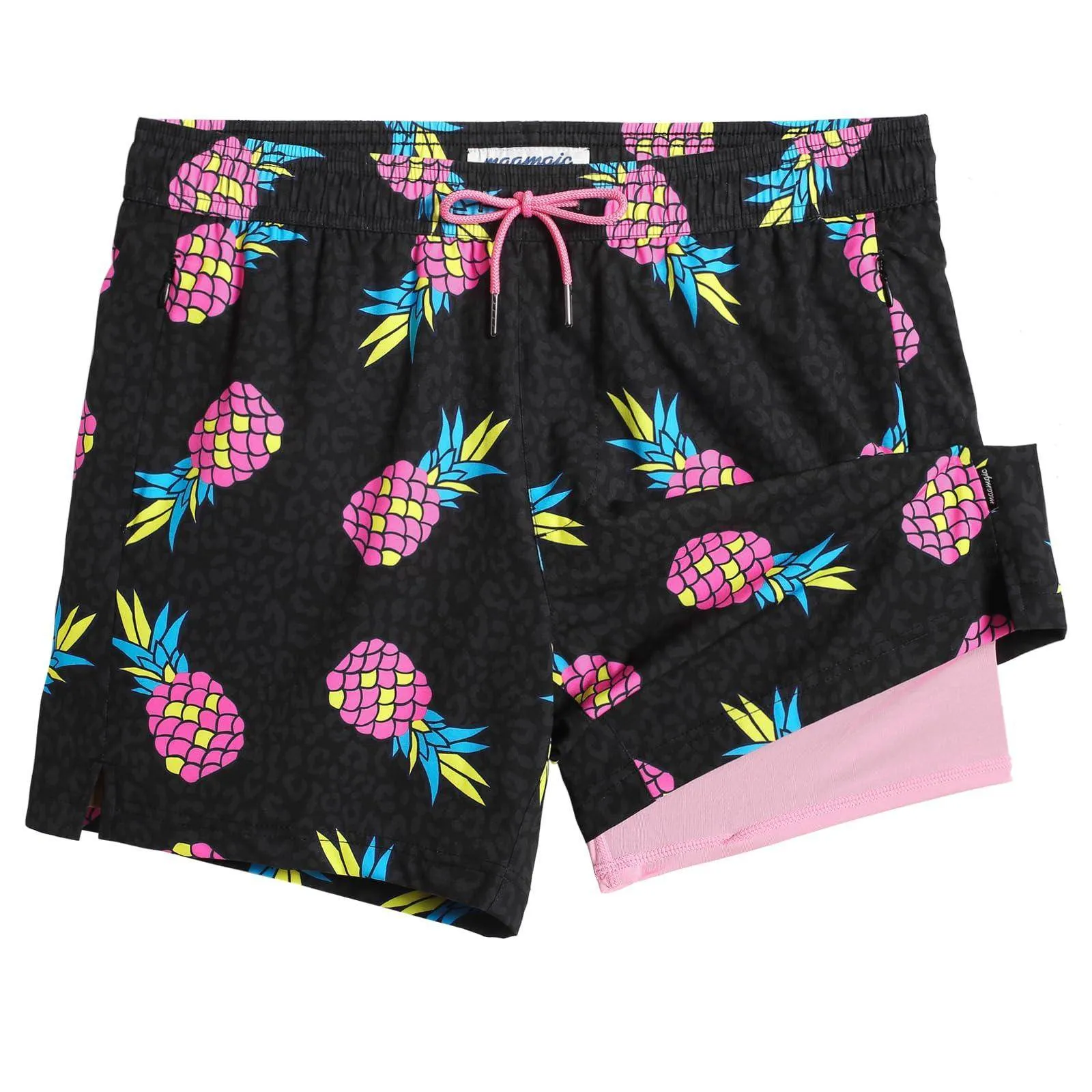 Mens Swim Trunks Compression Liner Quick Dry Zipper Pockets