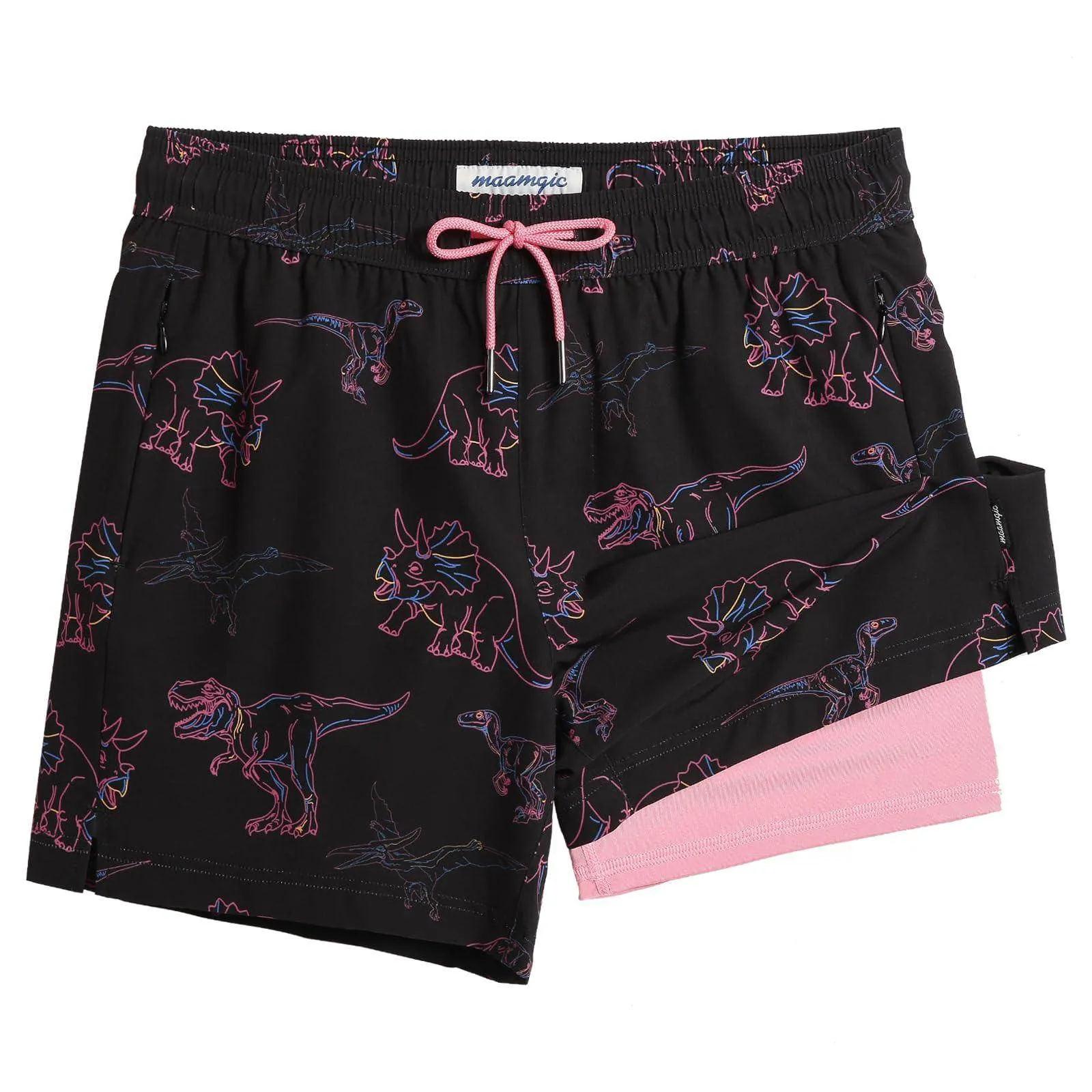 Mens Swim Trunks Compression Liner Quick Dry Zipper Pockets