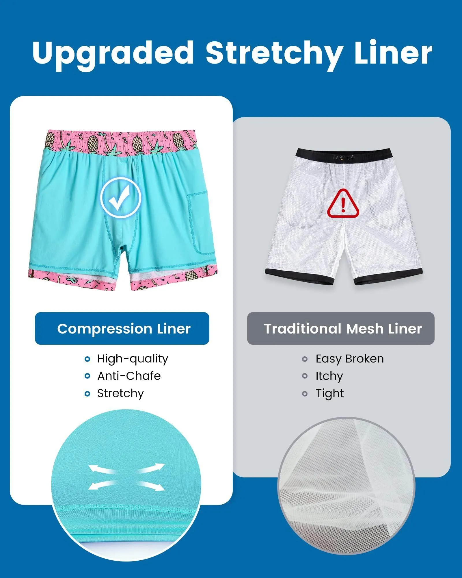 Mens Swim Trunks Compression Liner Quick Dry Zipper Pockets