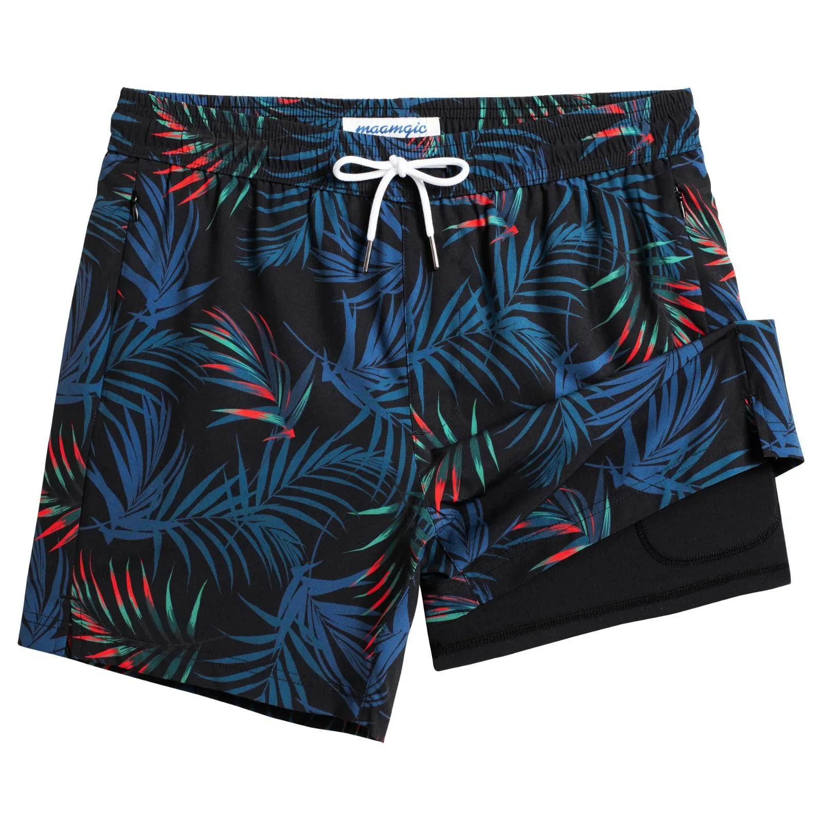 Mens Swim Trunks Compression Liner Quick Dry Zipper Pockets