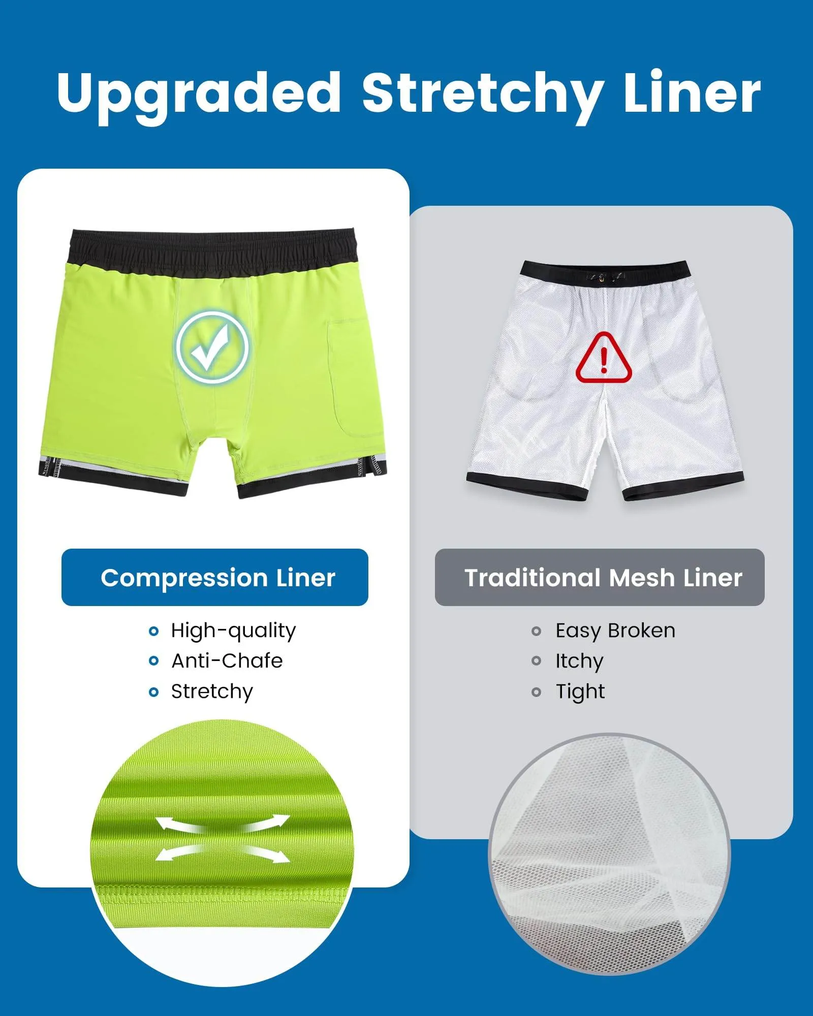Mens Swim Trunks Compression Liner Quick Dry Zipper Pockets