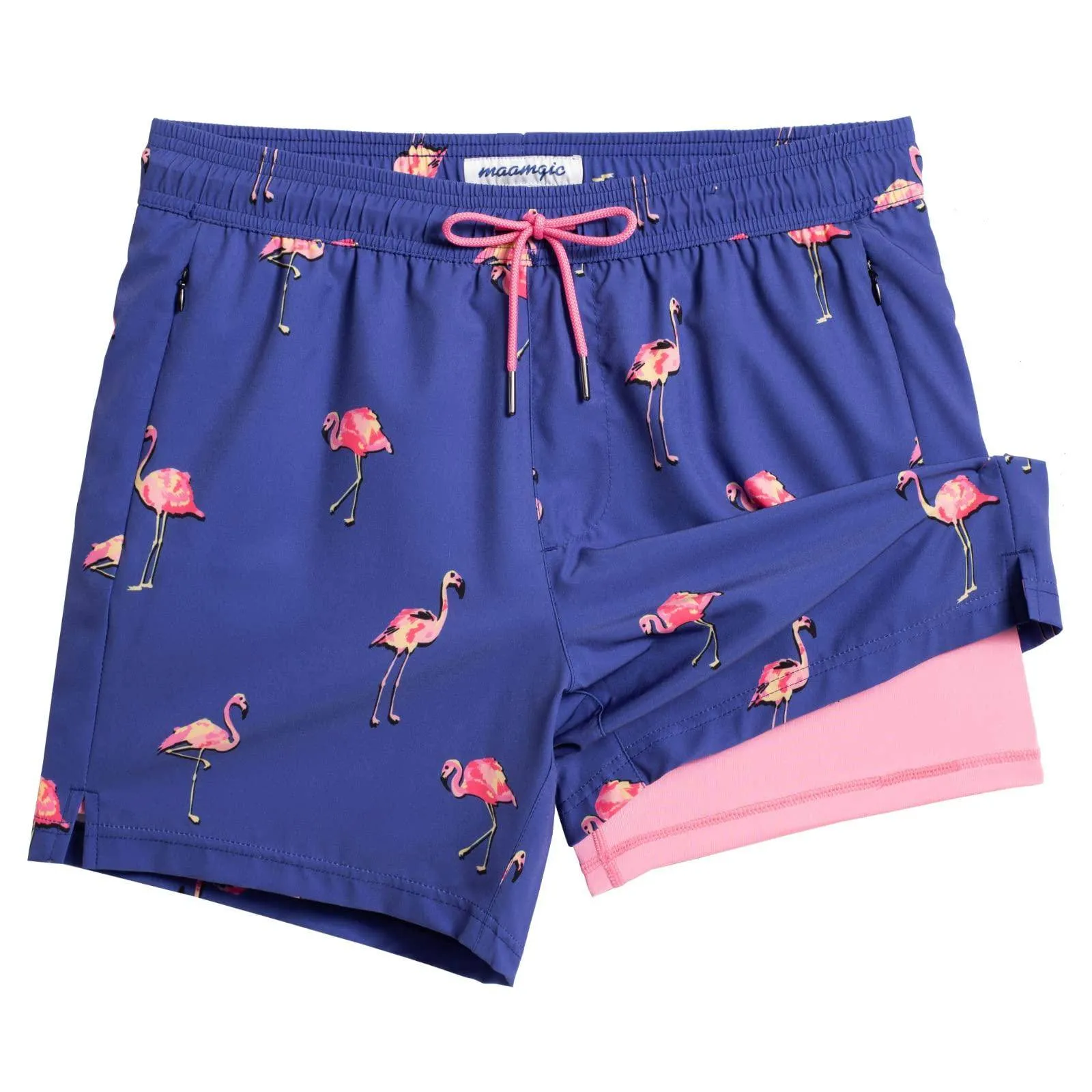 Mens Swim Trunks Compression Liner Quick Dry Zipper Pockets