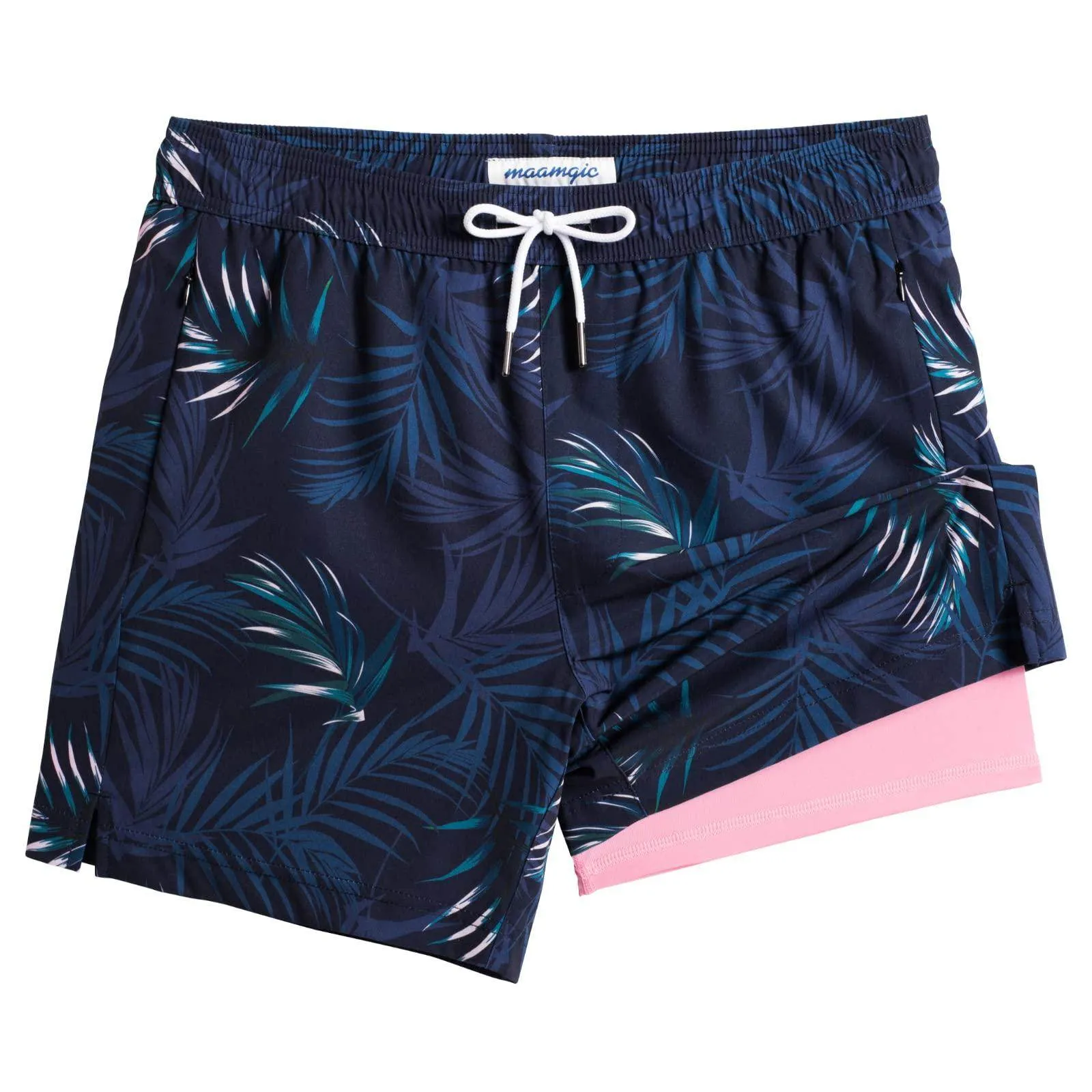 Mens Swim Trunks Compression Liner Quick Dry Zipper Pockets