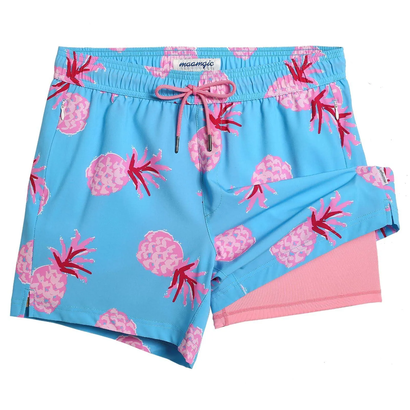 Mens Swim Trunks Compression Liner Quick Dry Zipper Pockets