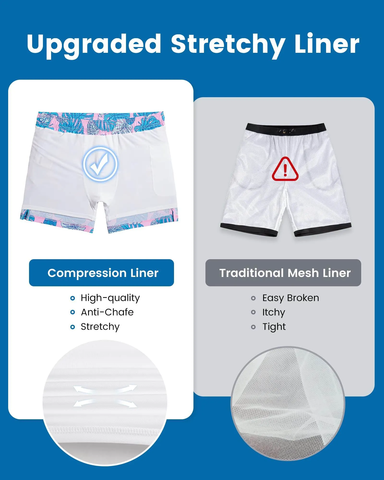 Mens Swim Trunks Compression Liner Quick Dry Zipper Pockets