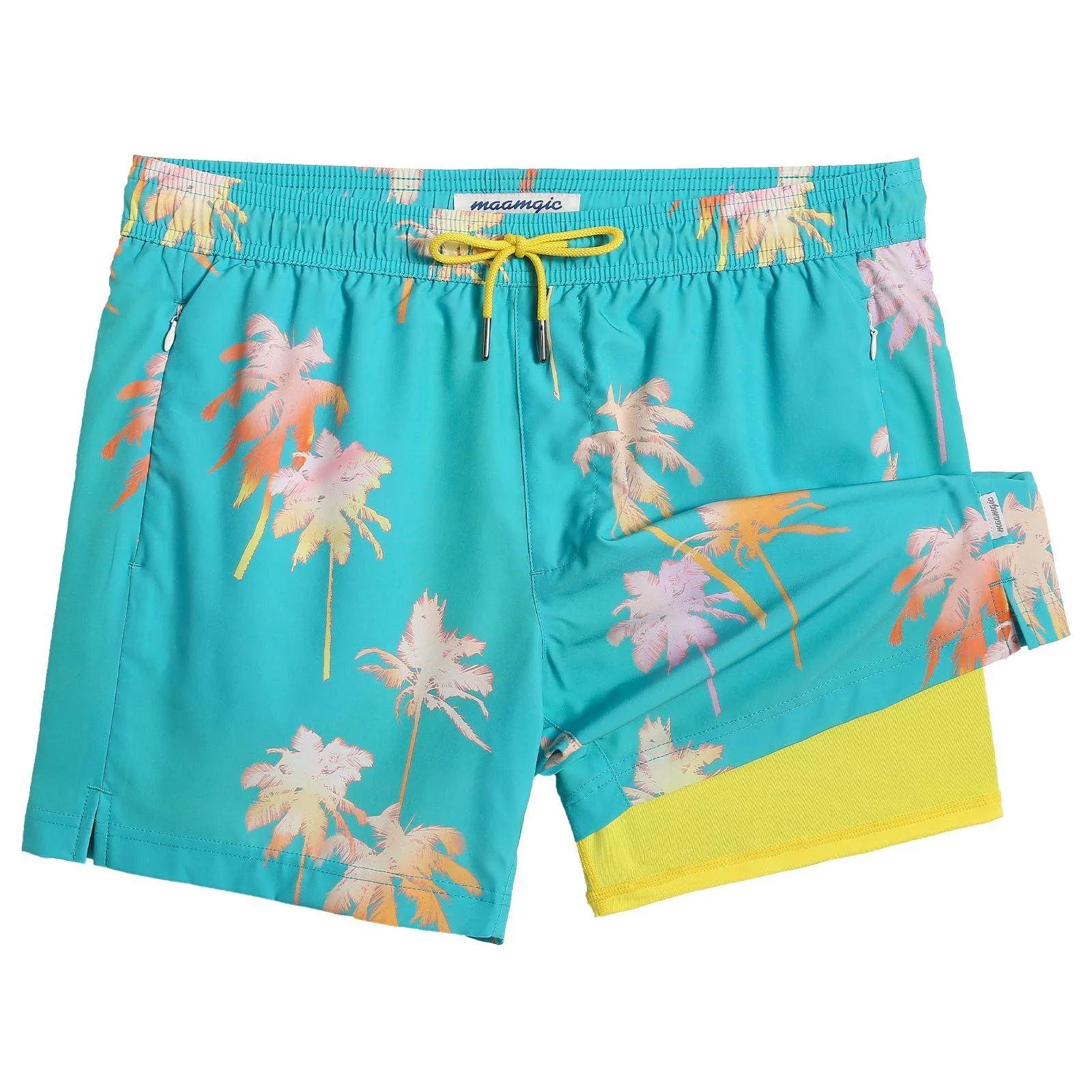 Mens Swim Trunks Compression Liner Quick Dry Zipper Pockets