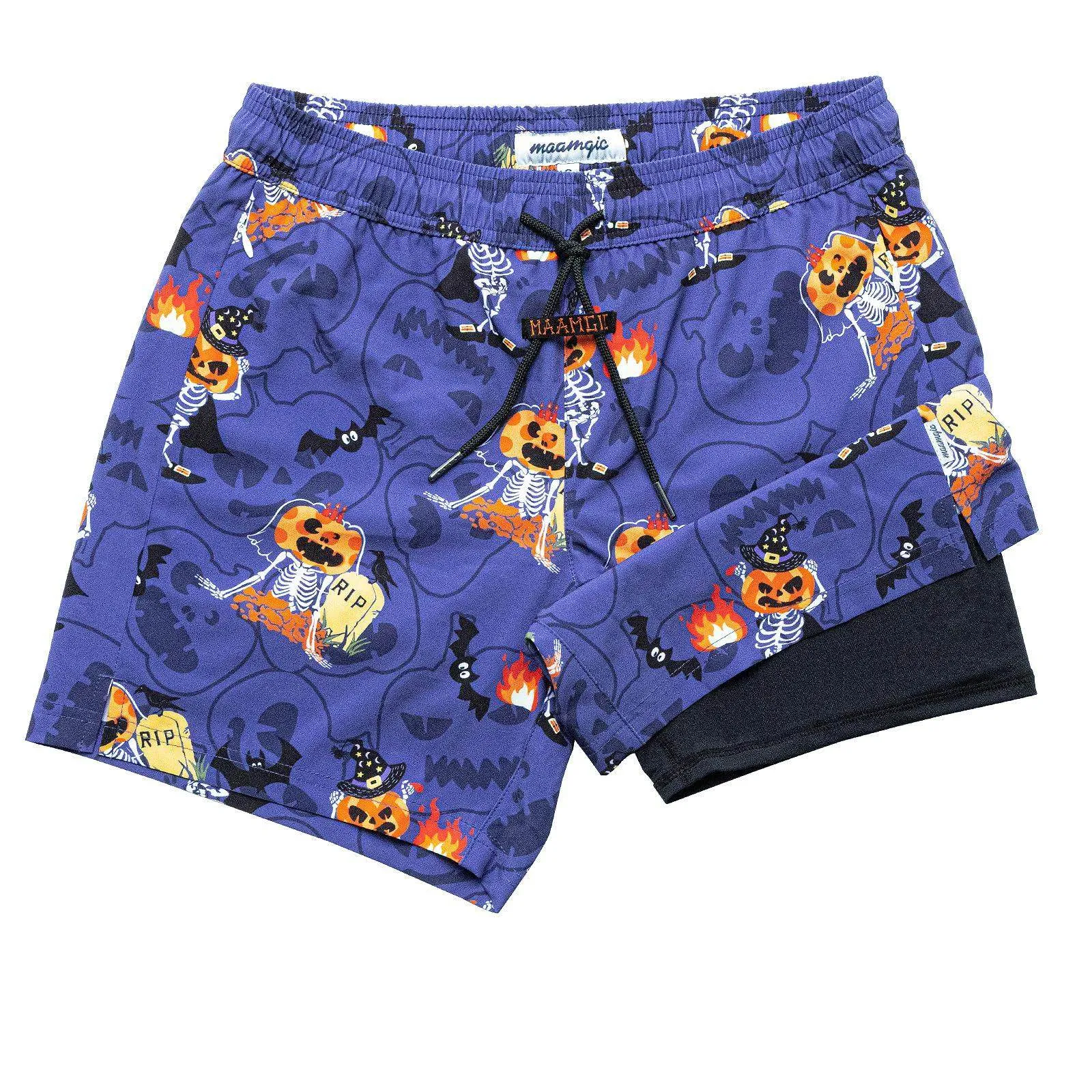 Mens Swim Trunks Compression Liner Quick Dry Zipper Pockets