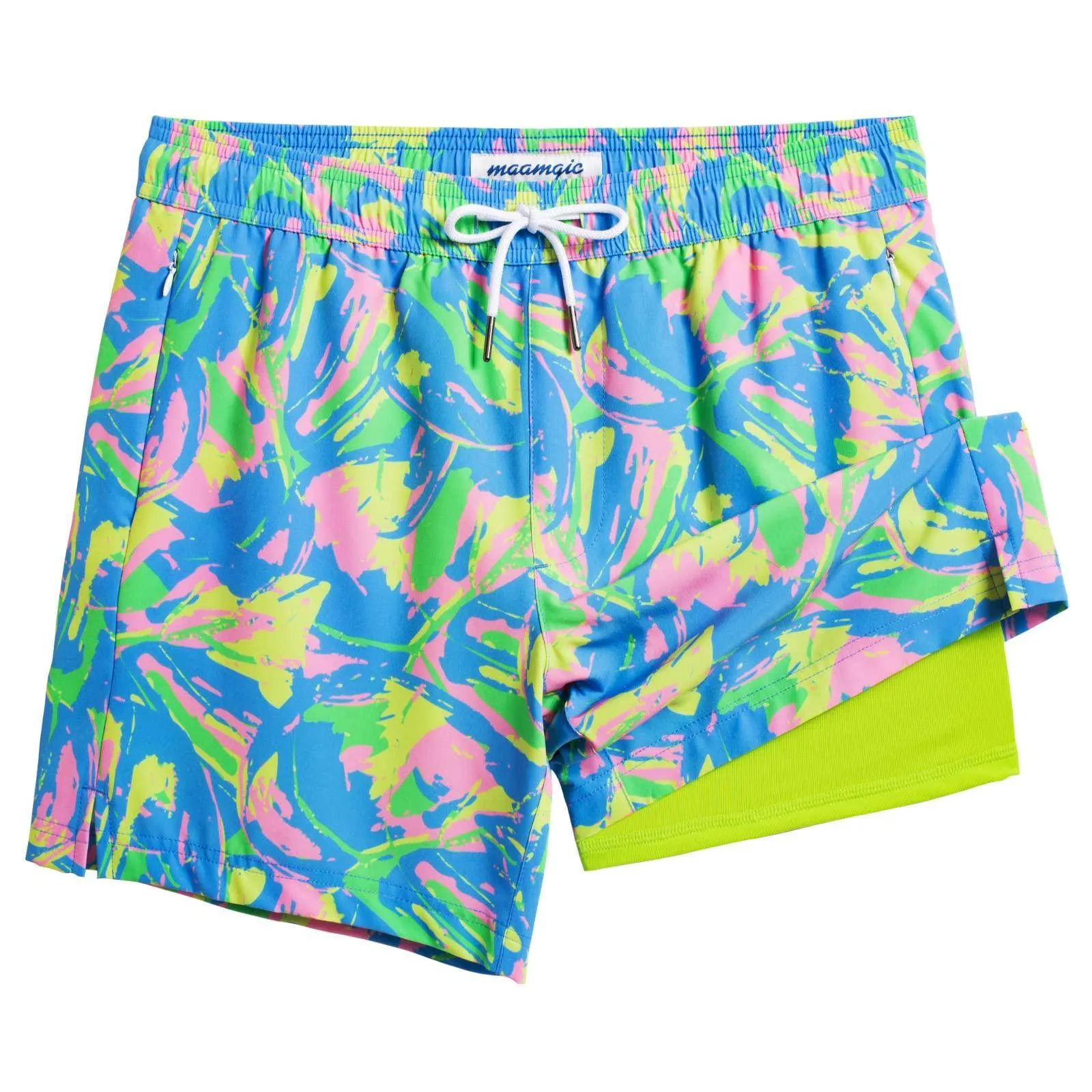 Mens Swim Trunks Compression Liner Quick Dry Zipper Pockets