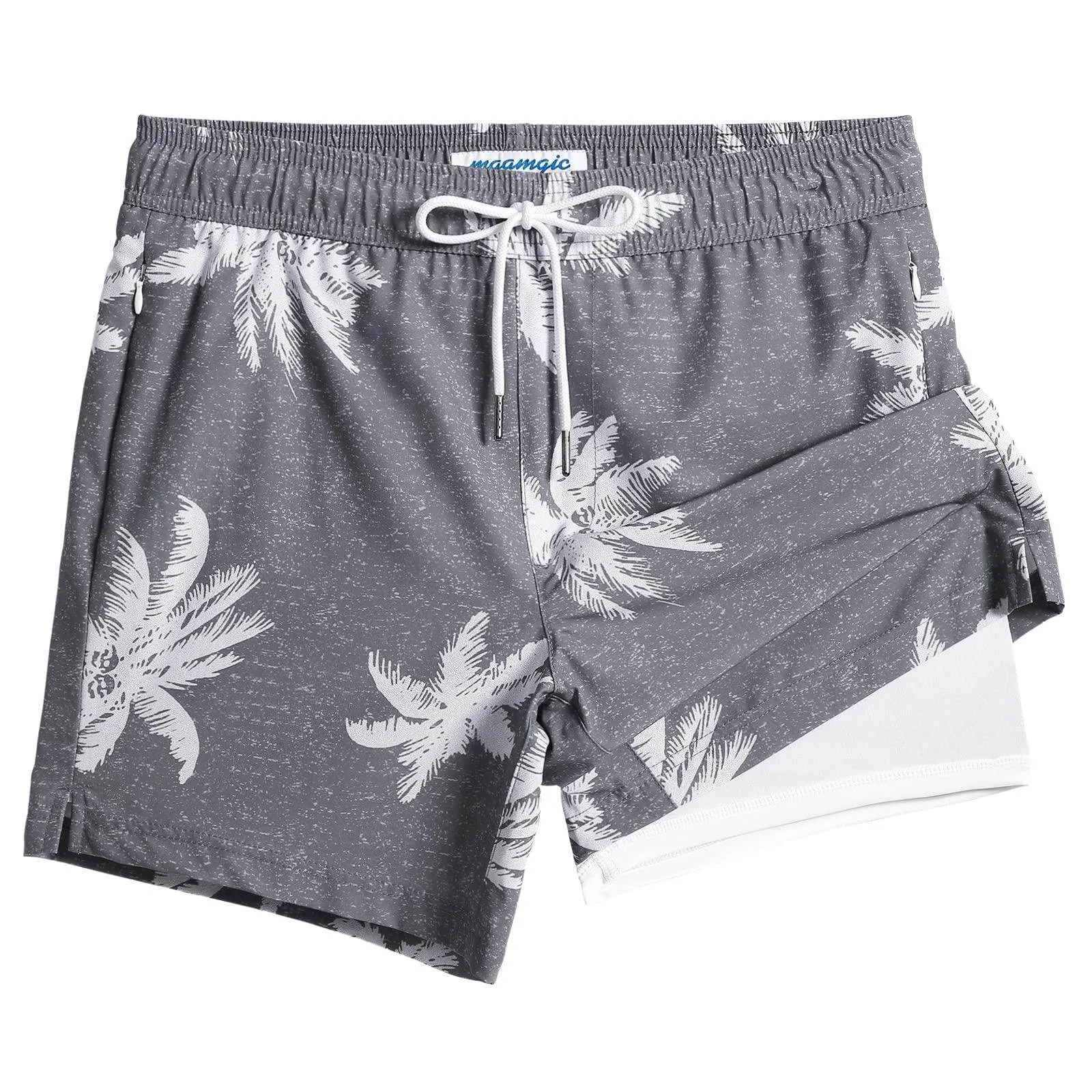 Mens Swim Trunks Compression Liner Quick Dry Zipper Pockets
