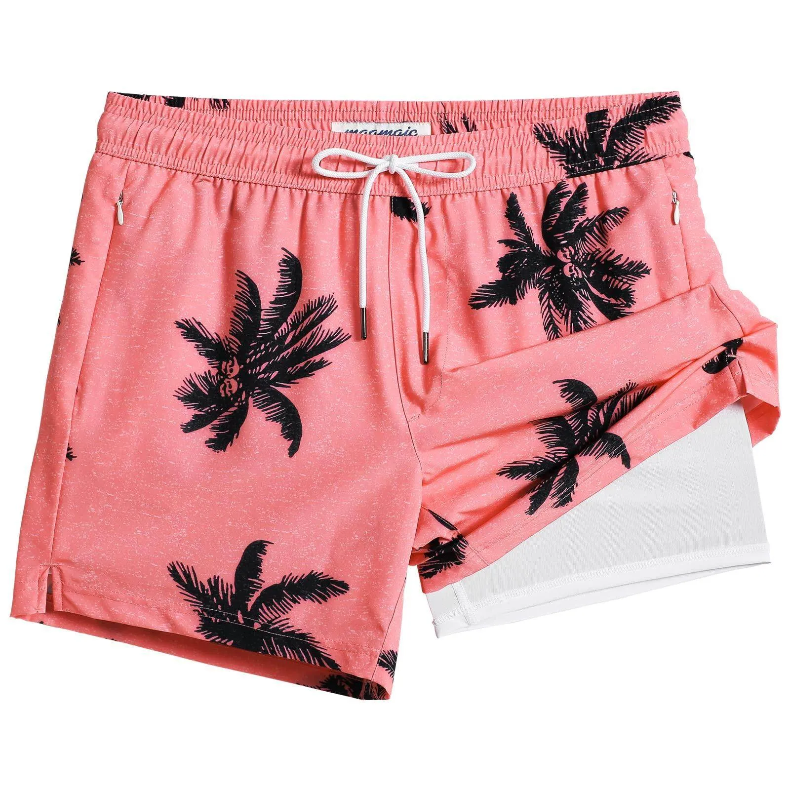 Mens Swim Trunks Compression Liner Quick Dry Zipper Pockets