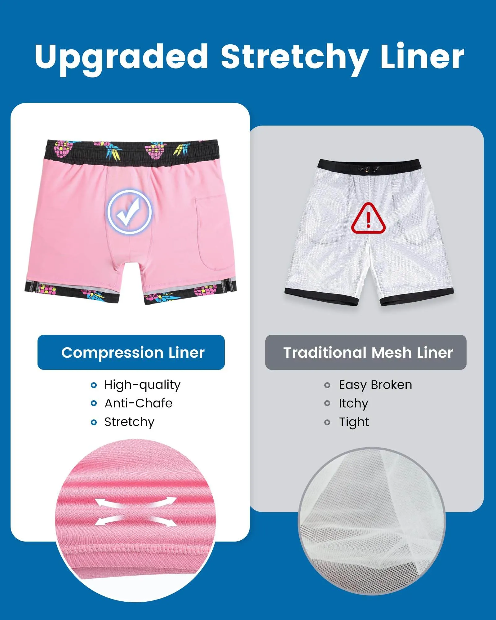 Mens Swim Trunks Compression Liner Quick Dry Zipper Pockets