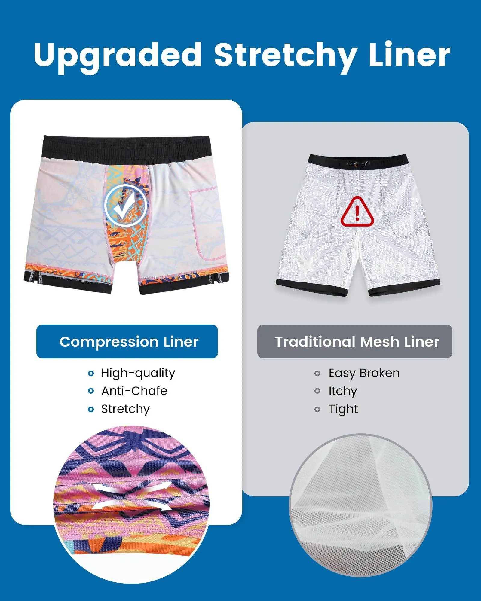 Mens Swim Trunks Compression Liner Quick Dry Zipper Pockets