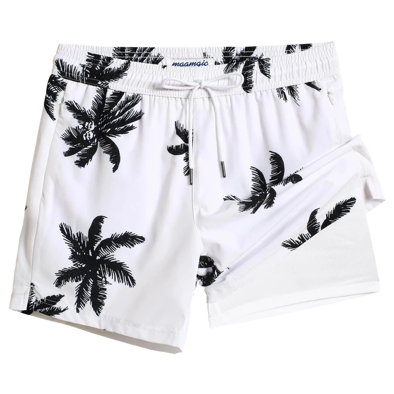 Mens Swim Trunks Compression Liner Quick Dry Zipper Pockets