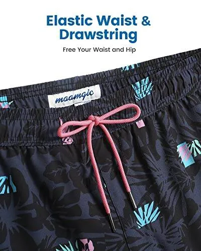Mens Swim Trunks Compression Liner Quick Dry Zipper Pockets