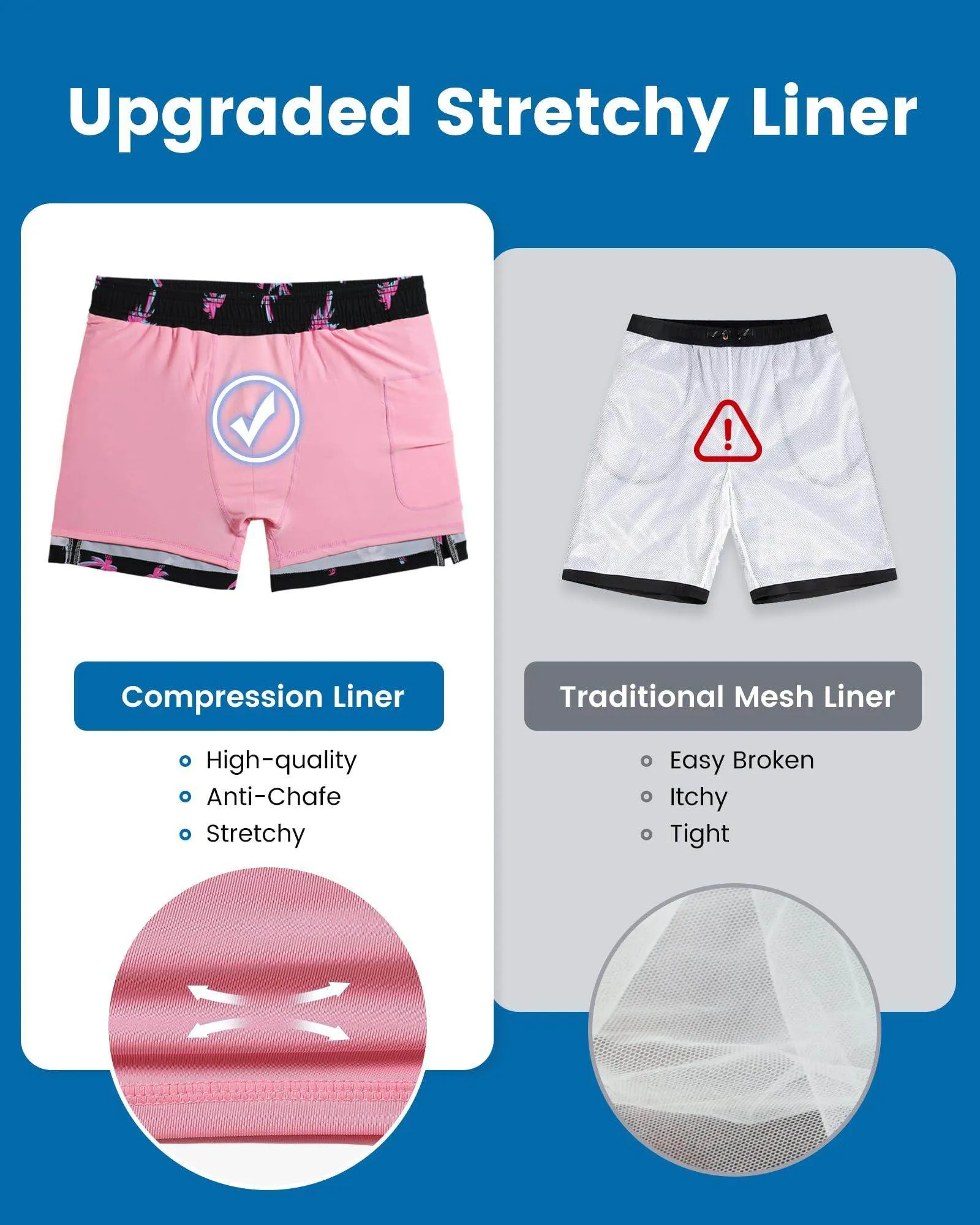 Mens Swim Trunks Compression Liner Quick Dry Zipper Pockets