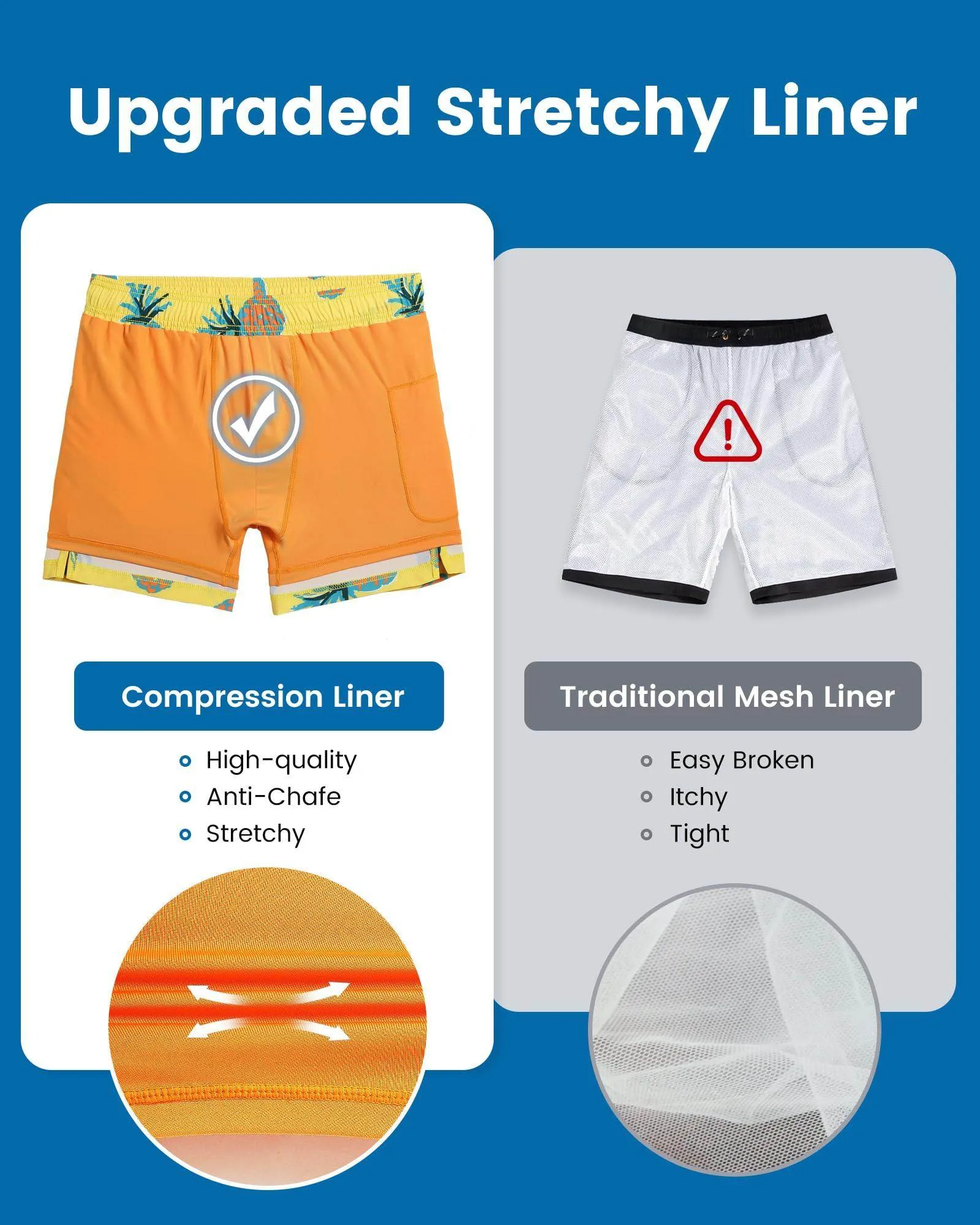 Mens Swim Trunks Compression Liner Quick Dry Zipper Pockets