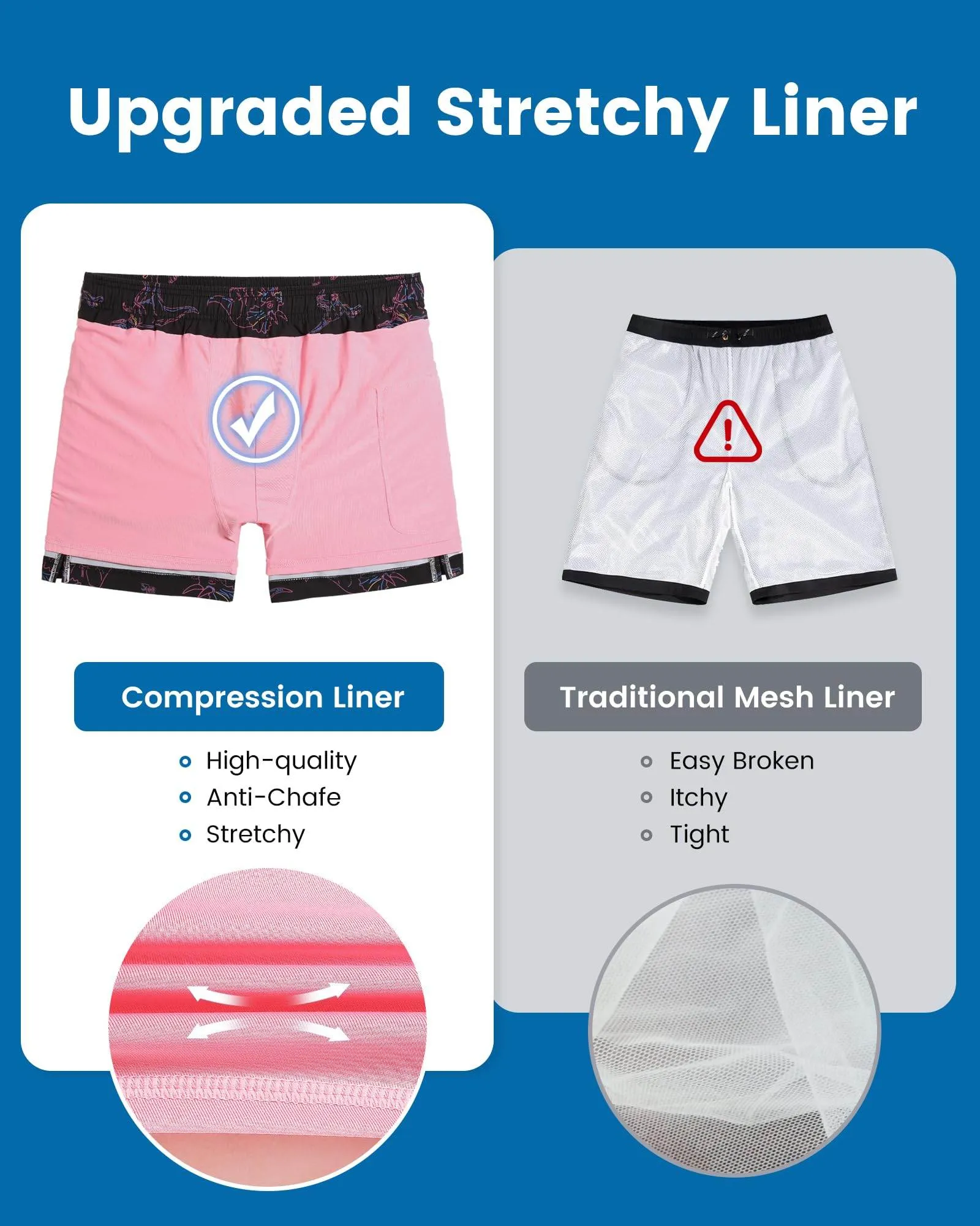 Mens Swim Trunks Compression Liner Quick Dry Zipper Pockets