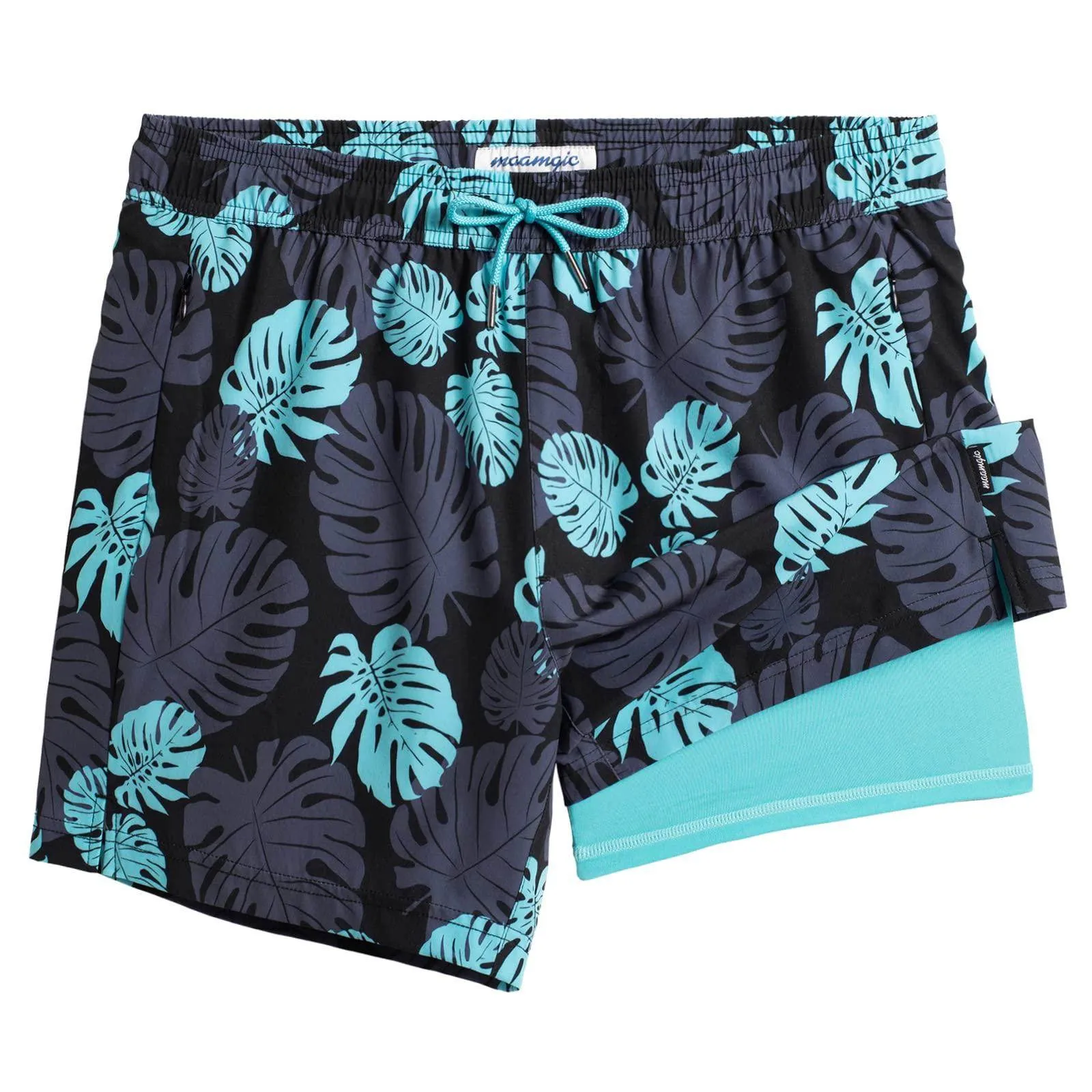 Mens Swim Trunks Compression Liner Quick Dry Zipper Pockets