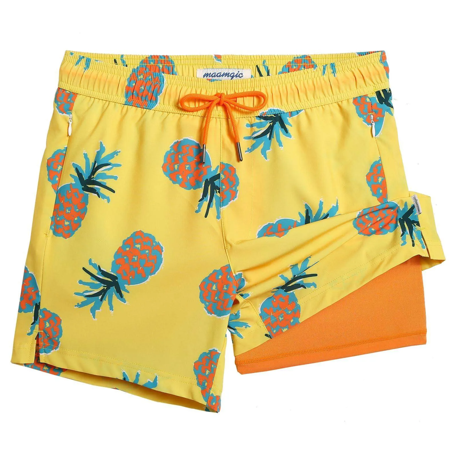 Mens Swim Trunks Compression Liner Quick Dry Zipper Pockets