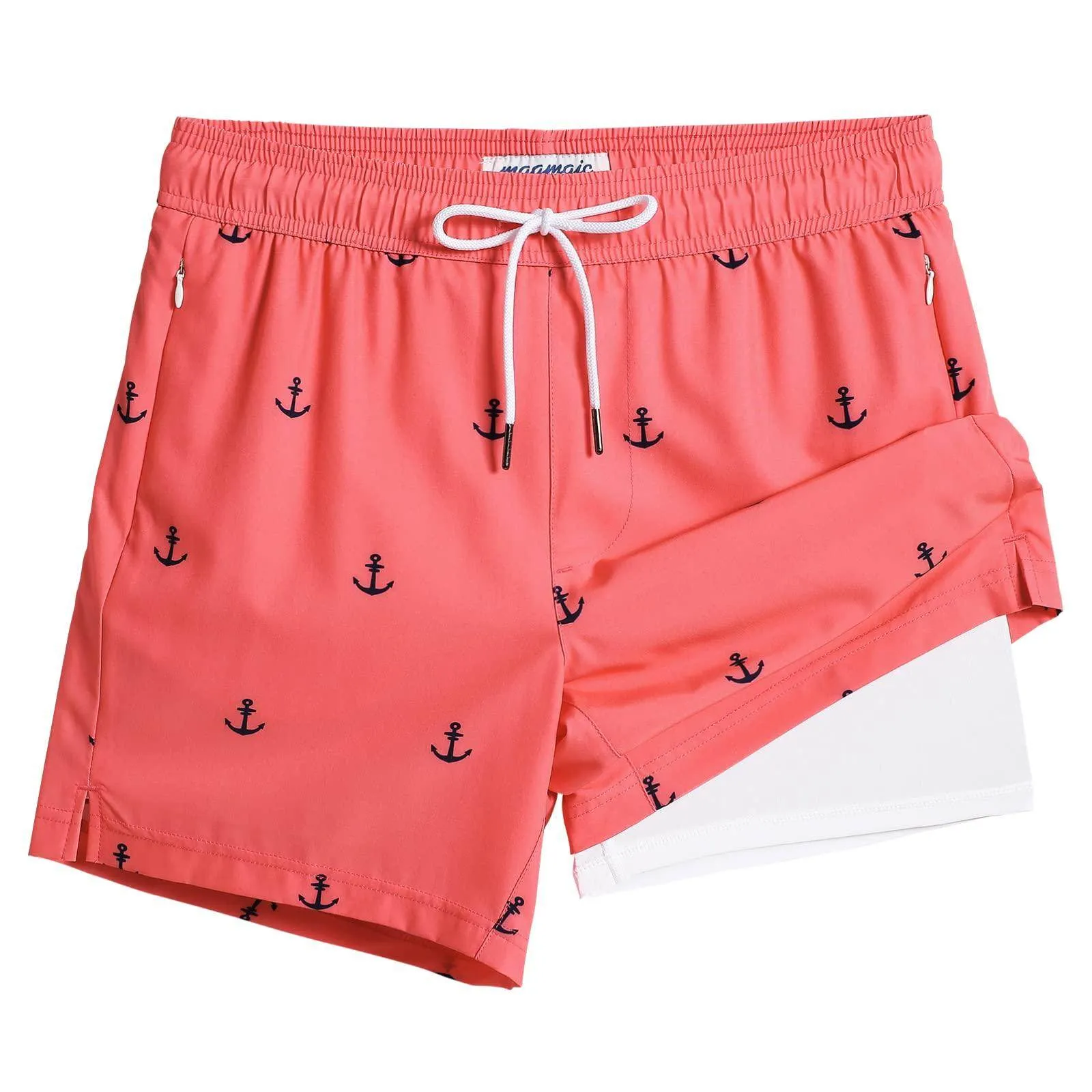 Mens Swim Trunks Compression Liner Quick Dry Zipper Pockets