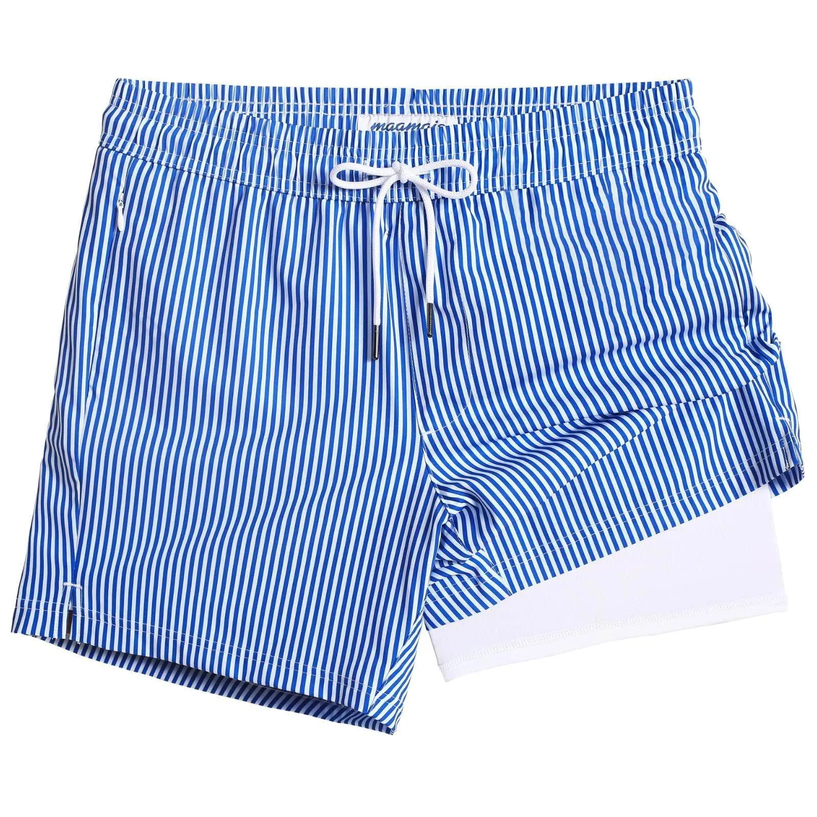 Mens Swim Trunks Compression Liner Quick Dry Zipper Pockets