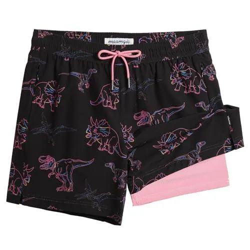 Mens Swim Trunks Compression Liner Quick Dry Zipper Pockets