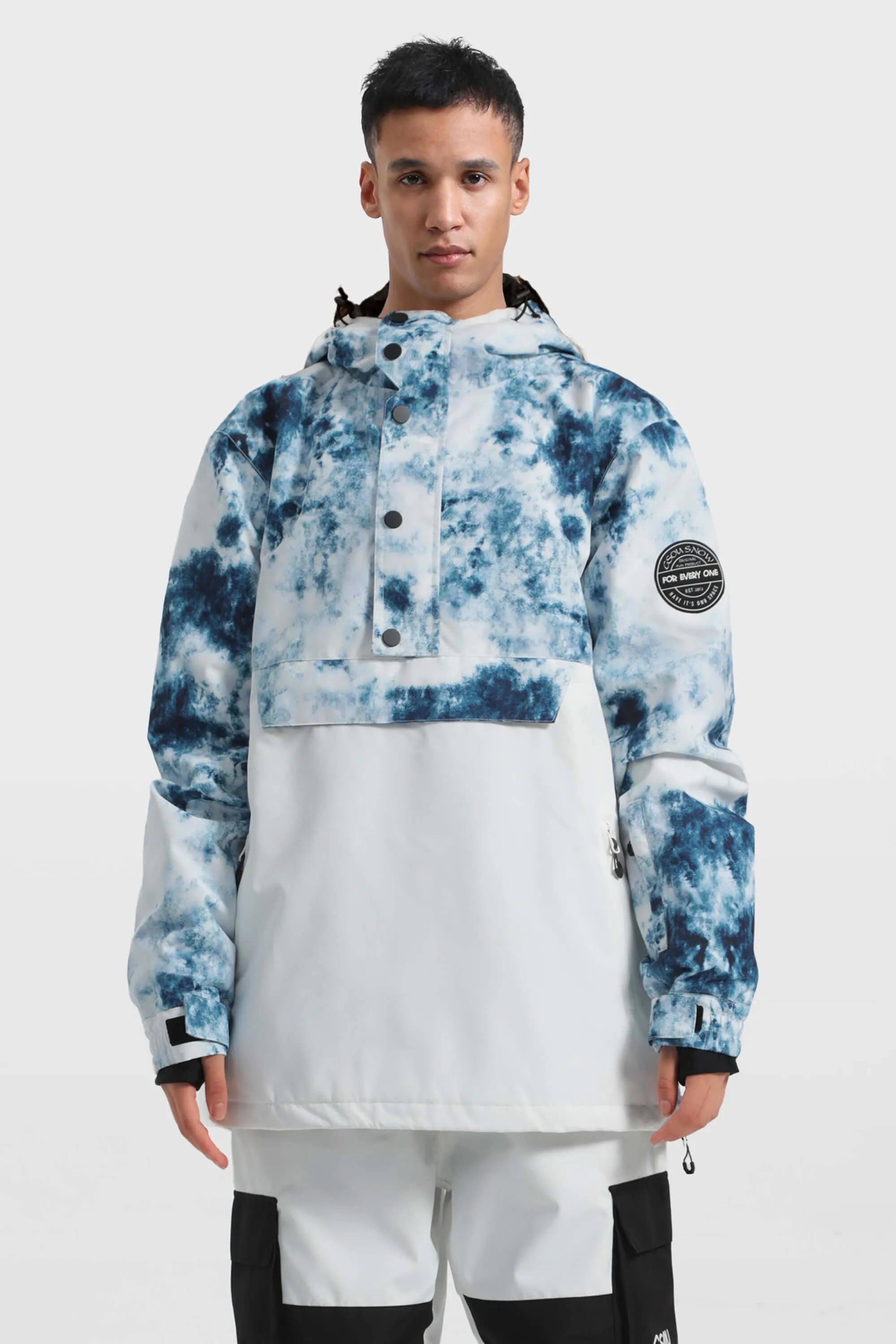Men's Tie-Dye Loose-Fit Multi-Snap Closure Waterproof Snow Anorak