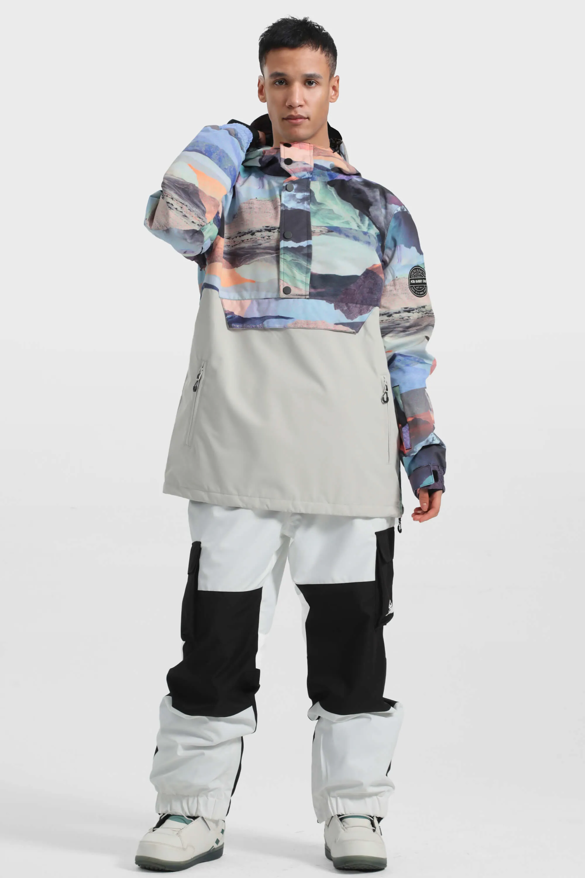 Men's Tie-Dye Loose-Fit Multi-Snap Closure Waterproof Snow Anorak