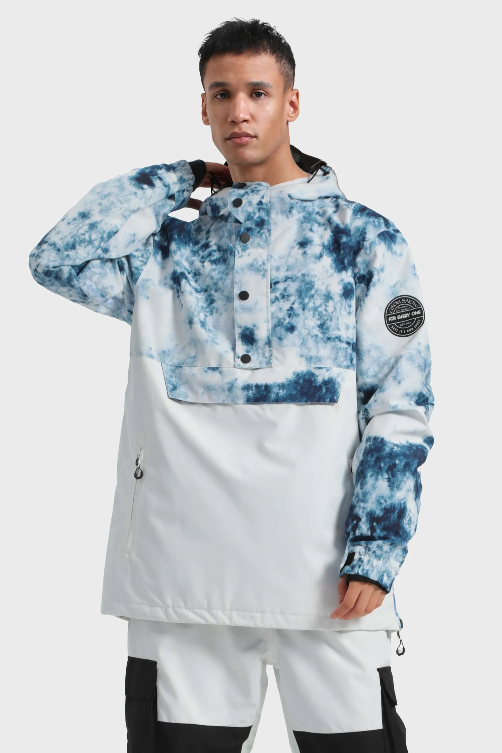Men's Tie-Dye Loose-Fit Multi-Snap Closure Waterproof Snow Anorak