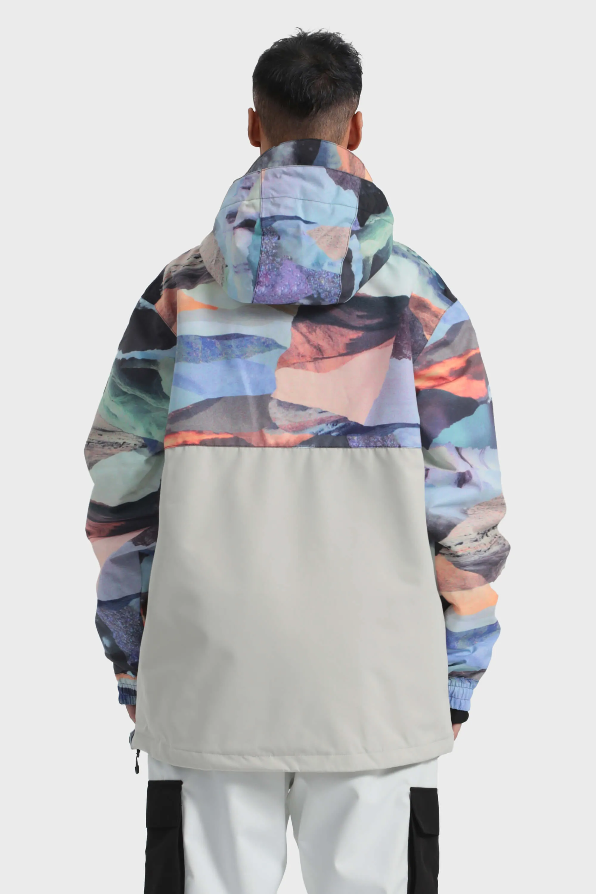Men's Tie-Dye Loose-Fit Multi-Snap Closure Waterproof Snow Anorak