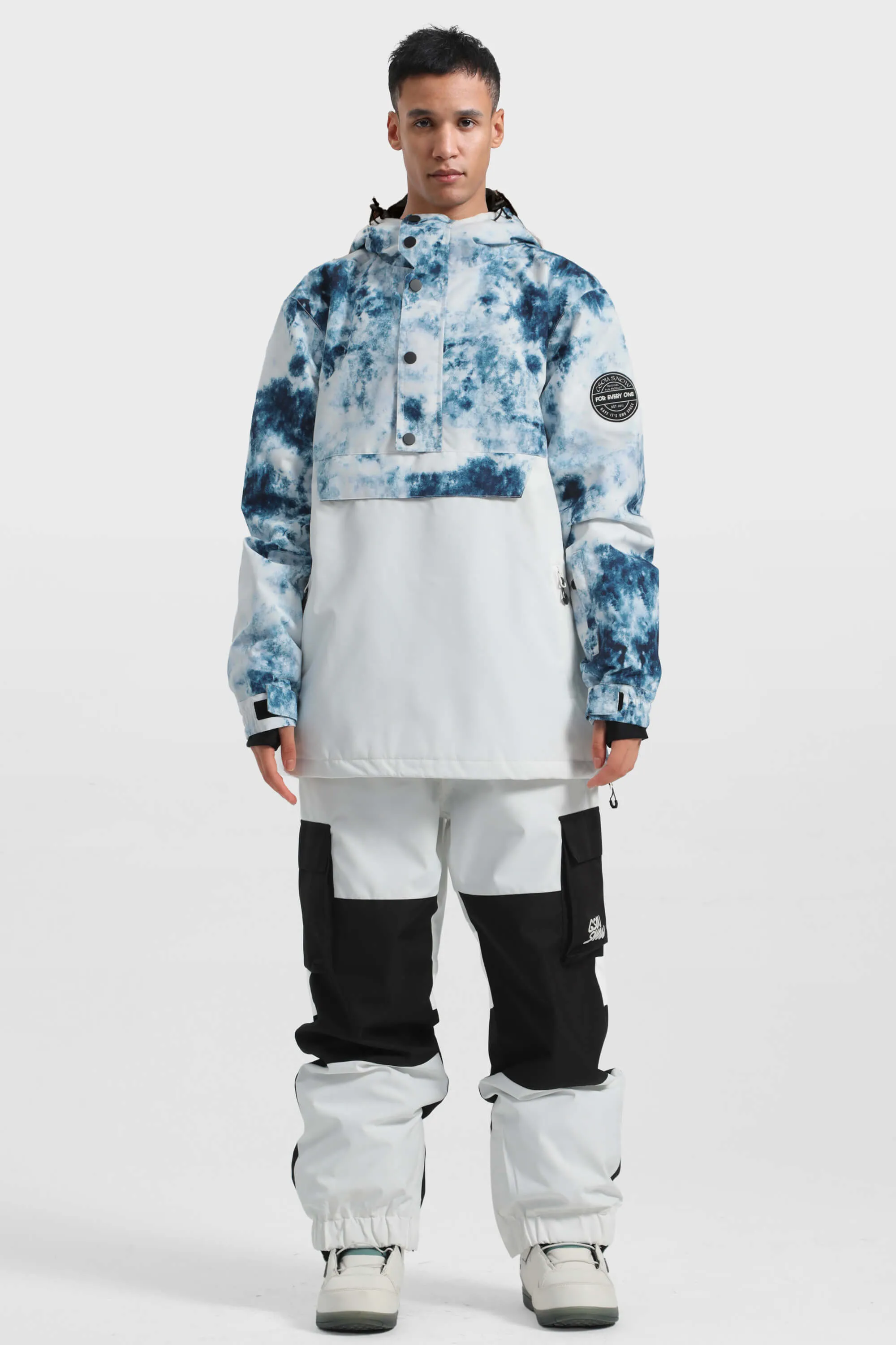Men's Tie-Dye Loose-Fit Multi-Snap Closure Waterproof Snow Anorak